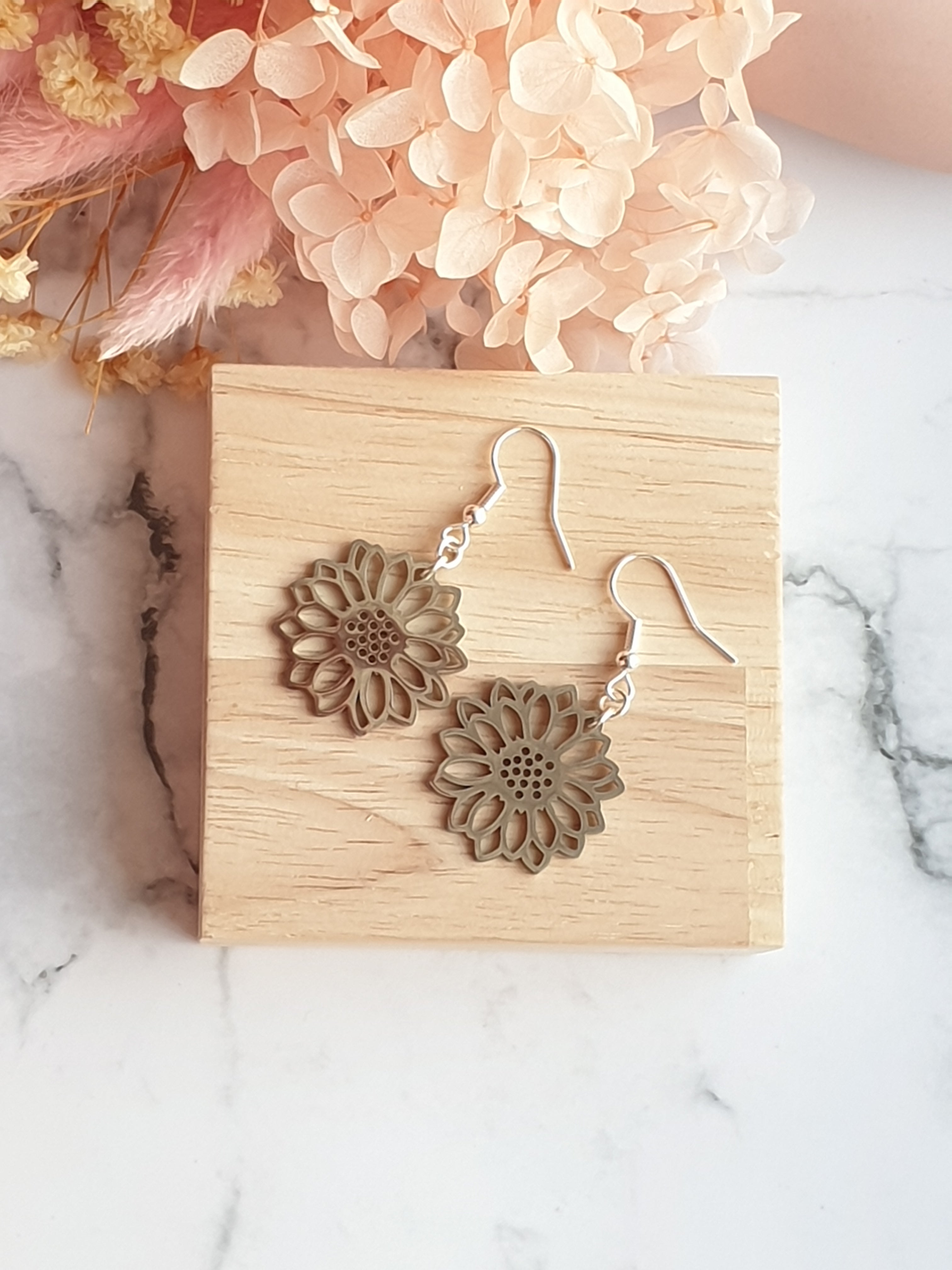 Sunflower Silver French Hooks