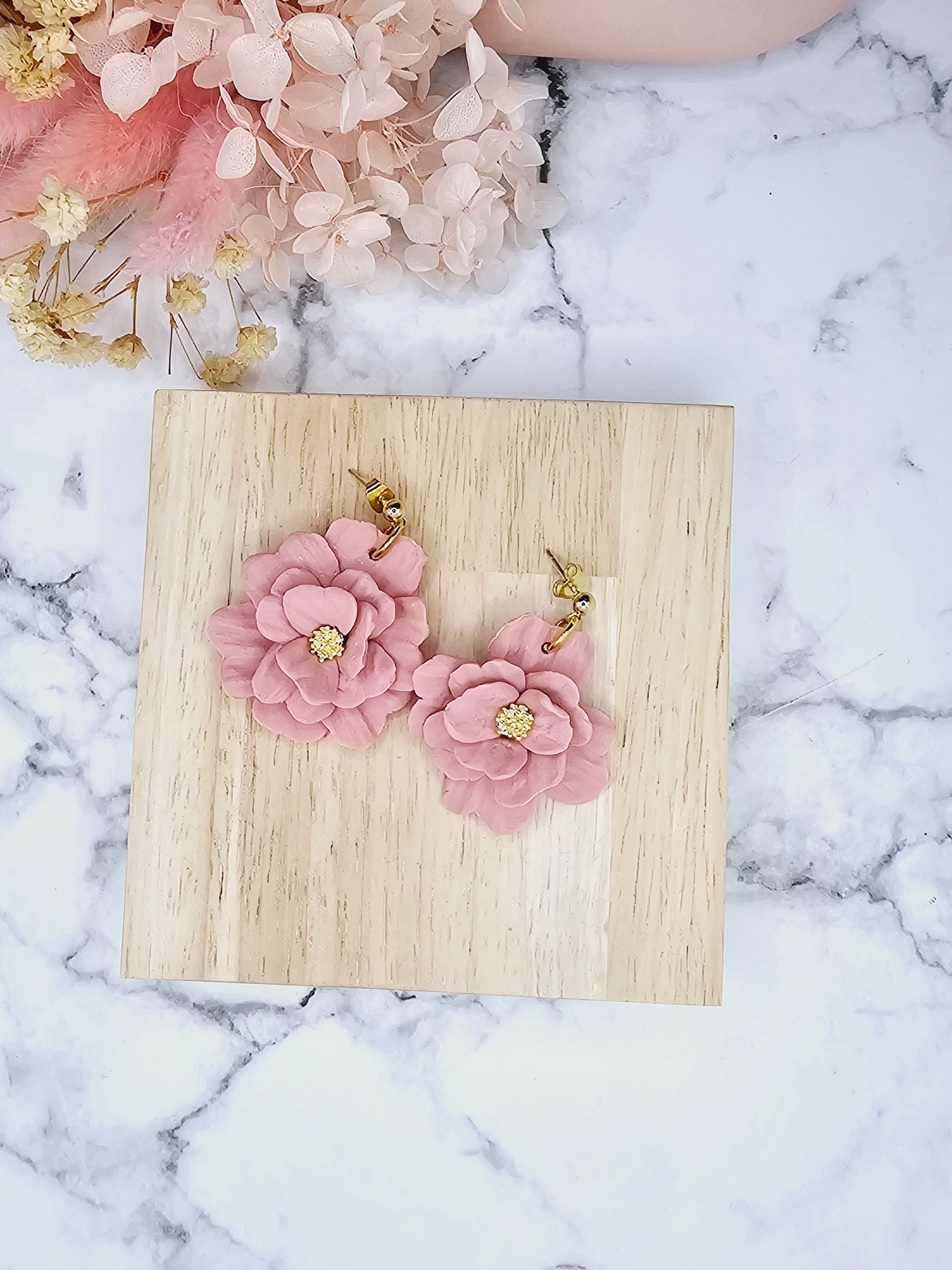 Pink flower clay studs