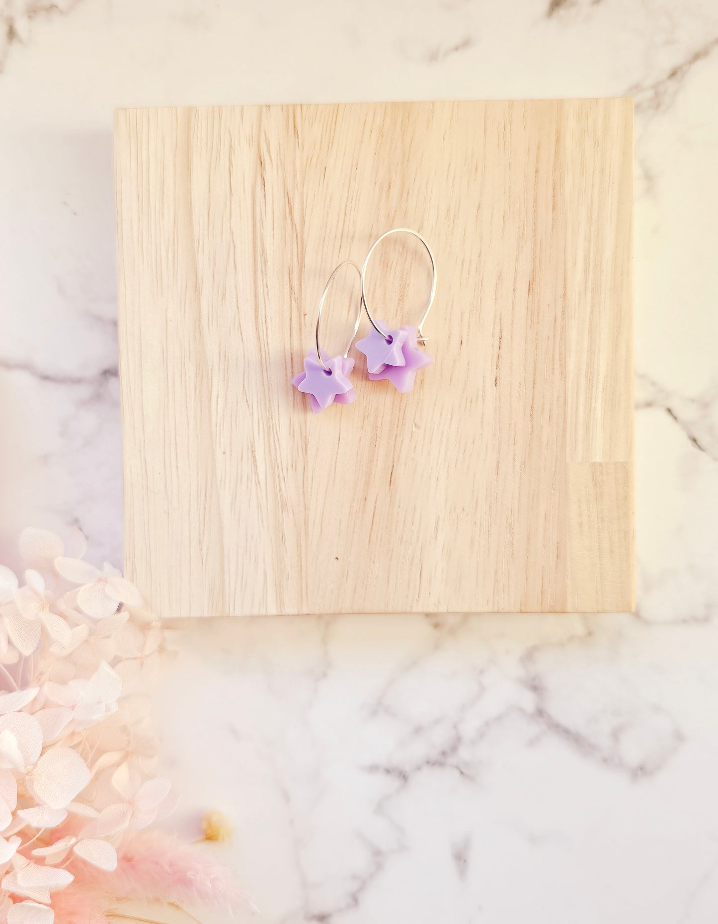 Double star purple silver hoops
