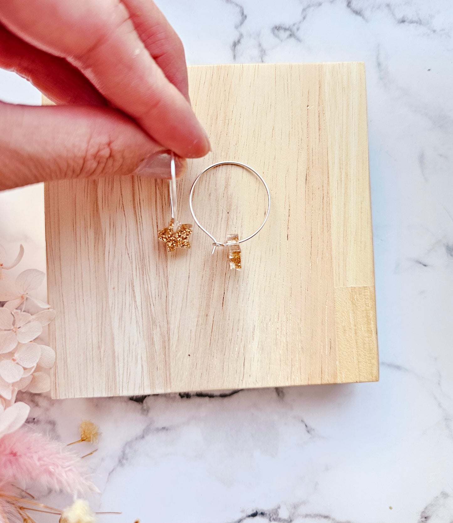 Glitter star silver hoops