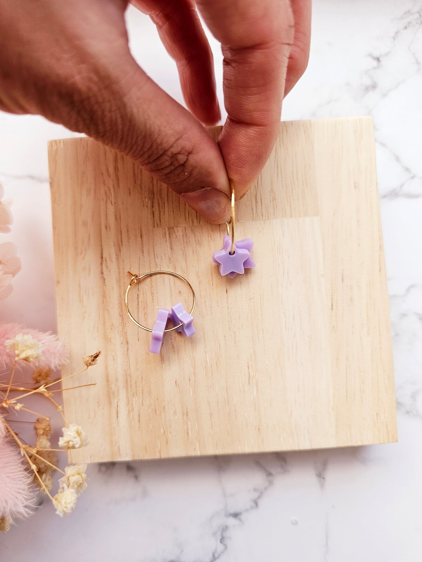 Double star purple gold hoops