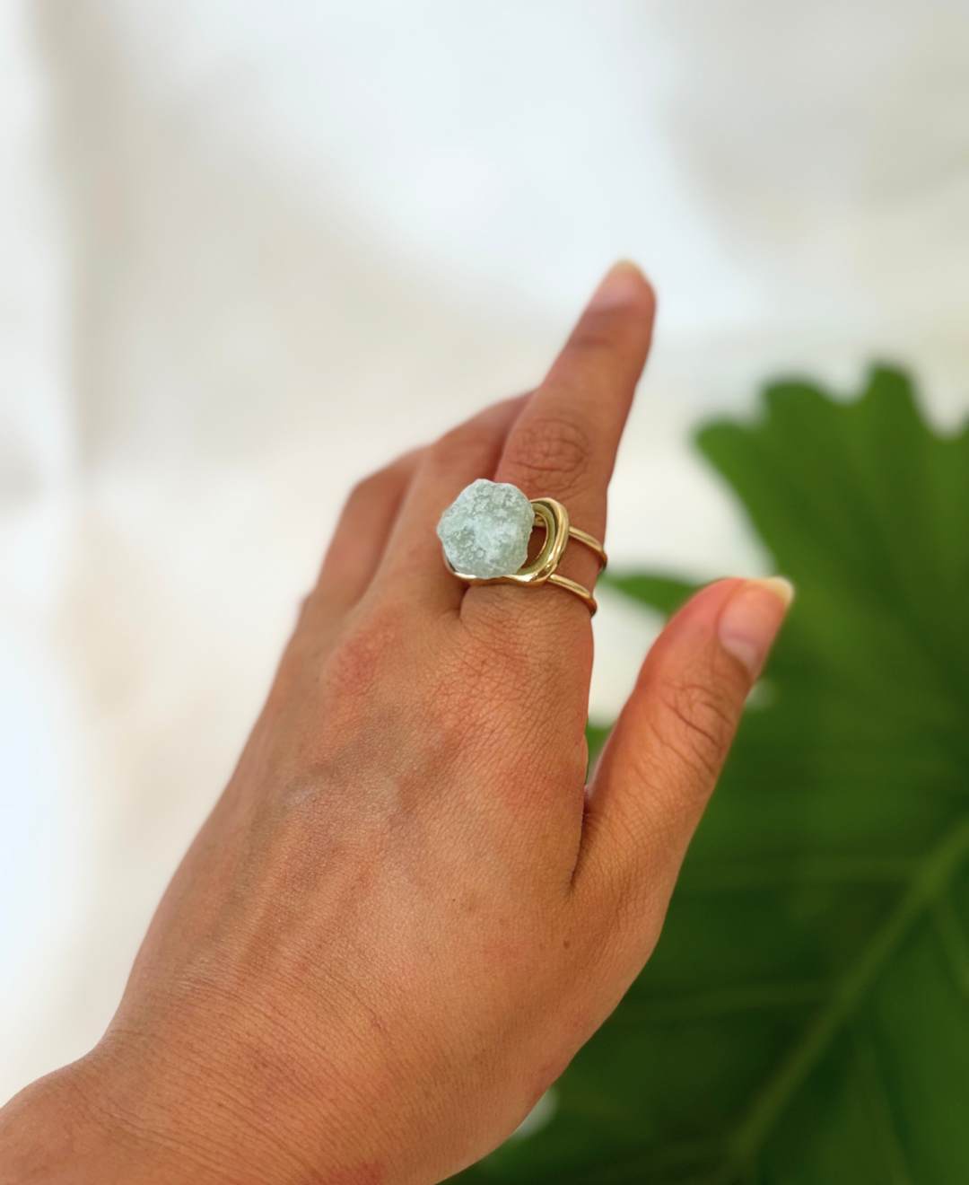 Natural crystal ring | Rose quartz and Green quartz