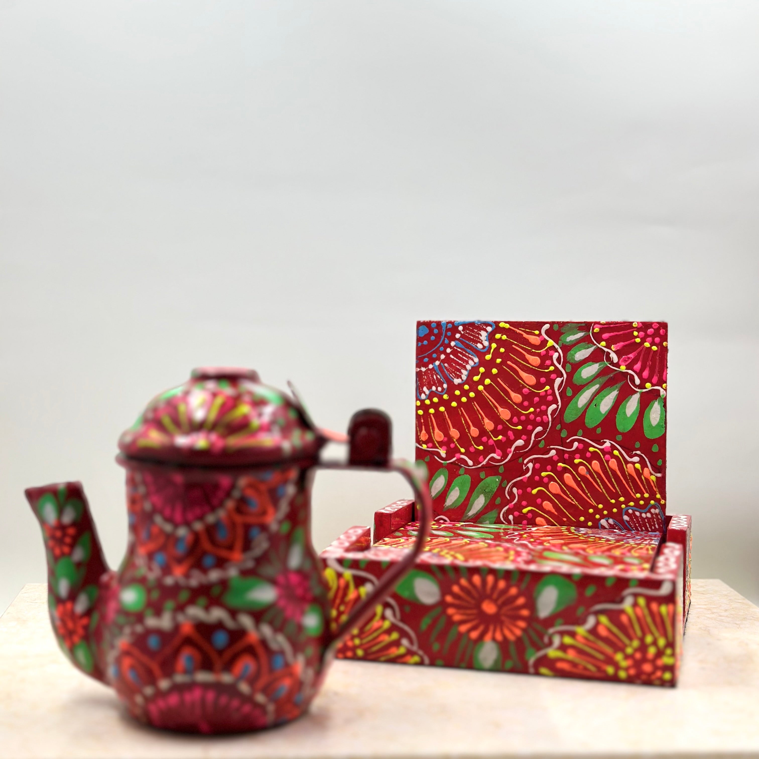 Mini Truck Art Kettle Candle and Coaster Gift Set