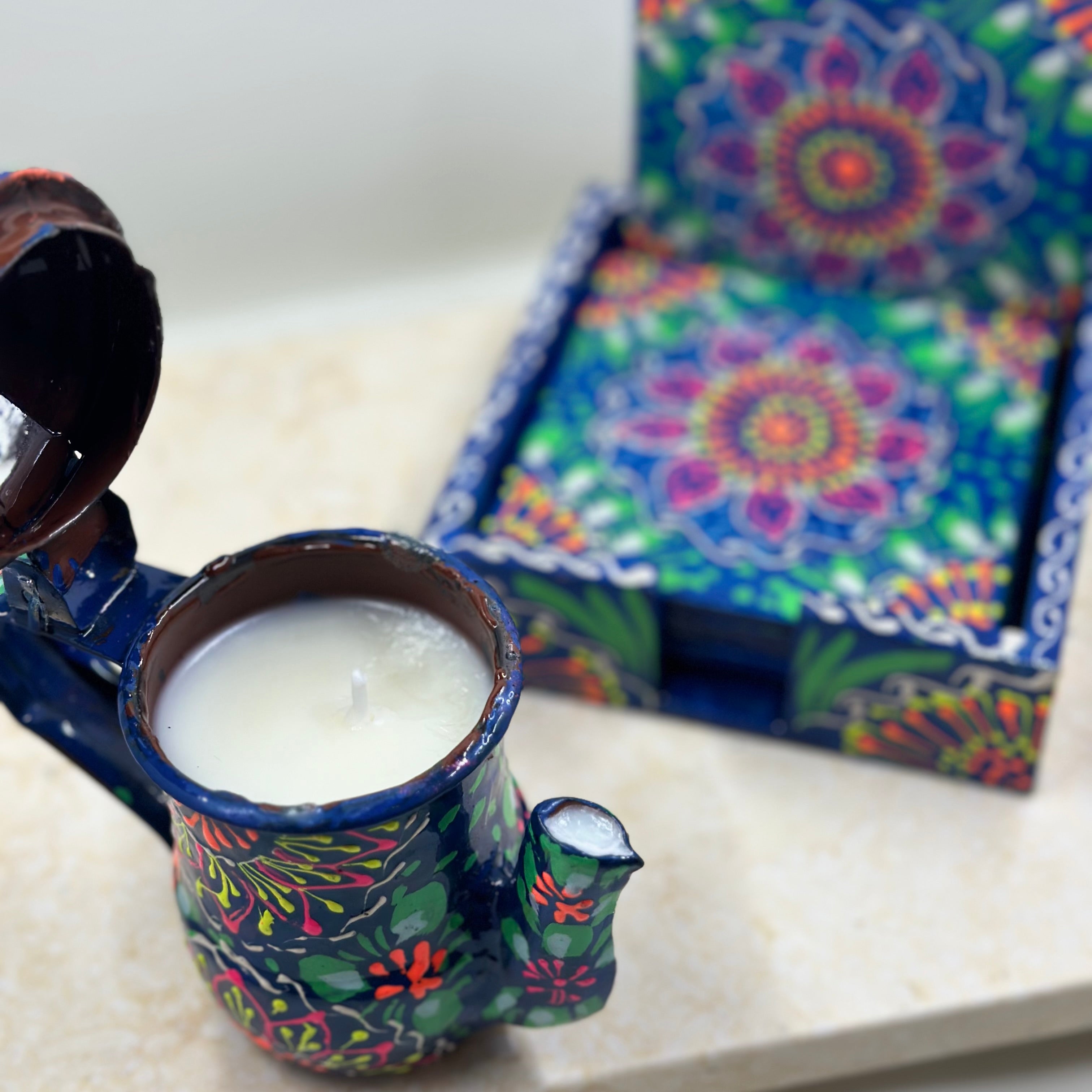Mini Truck Art Kettle Candle and Coaster Gift Set