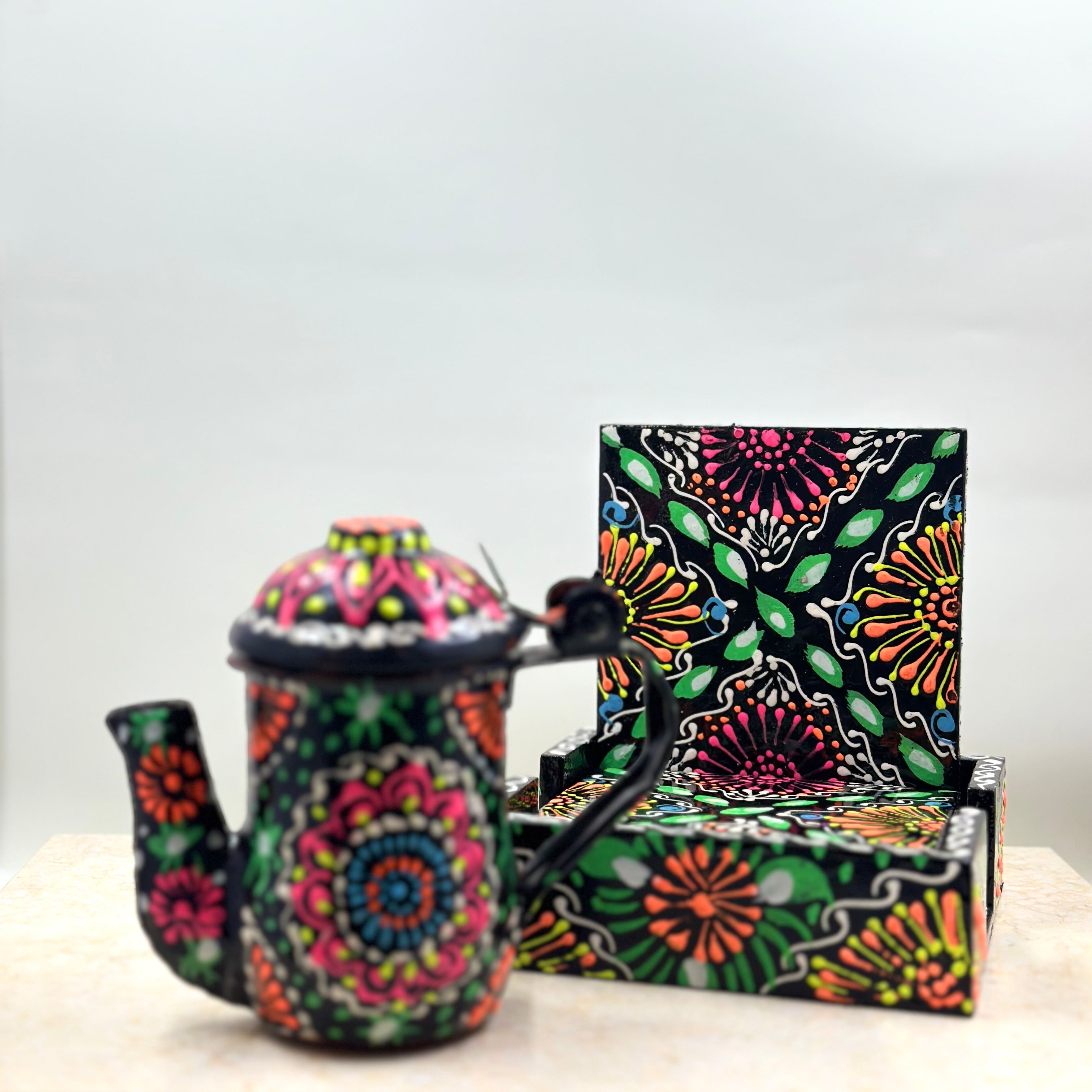 Mini Truck Art Kettle Candle and Coaster Gift Set