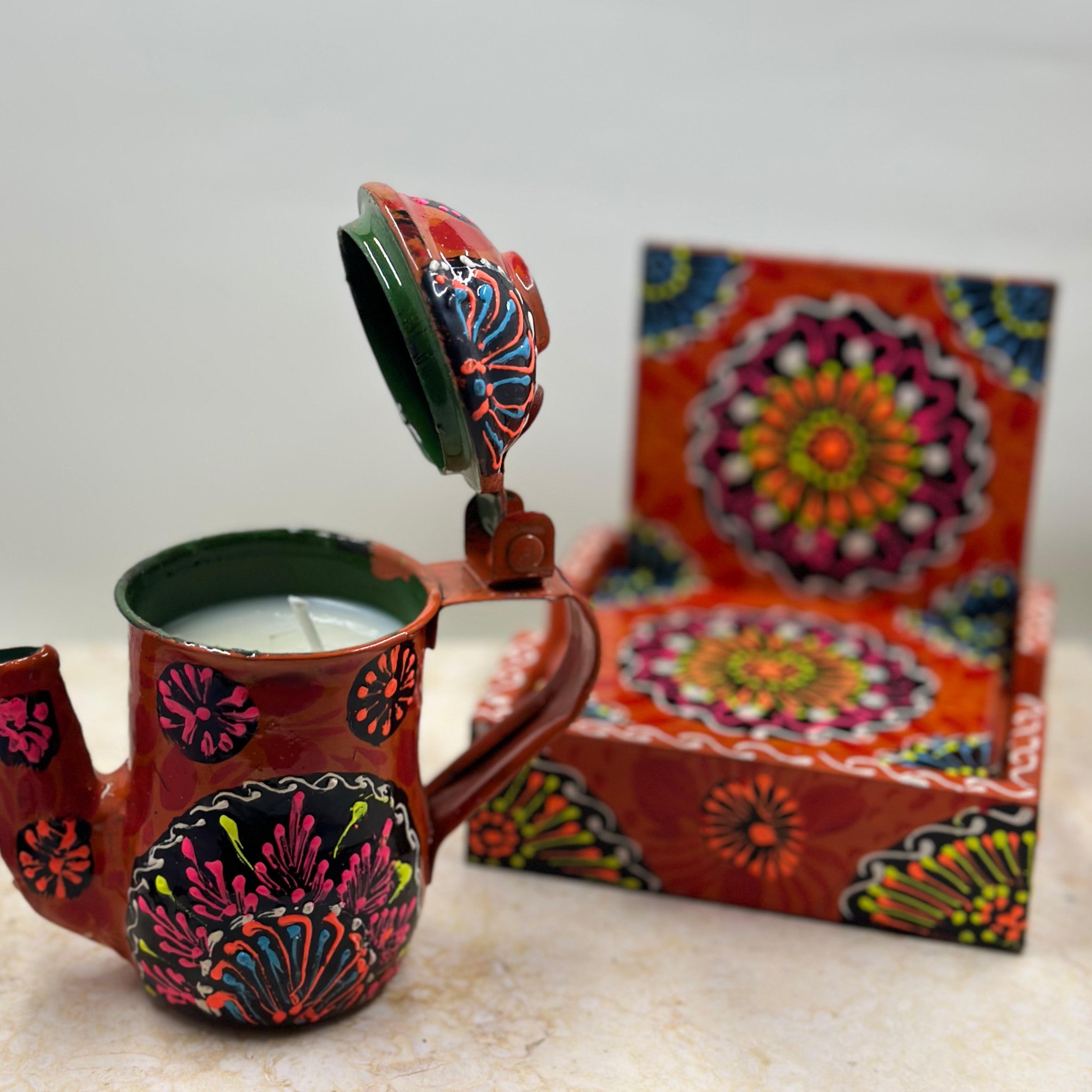 Mini Truck Art Kettle Candle and Coaster Gift Set