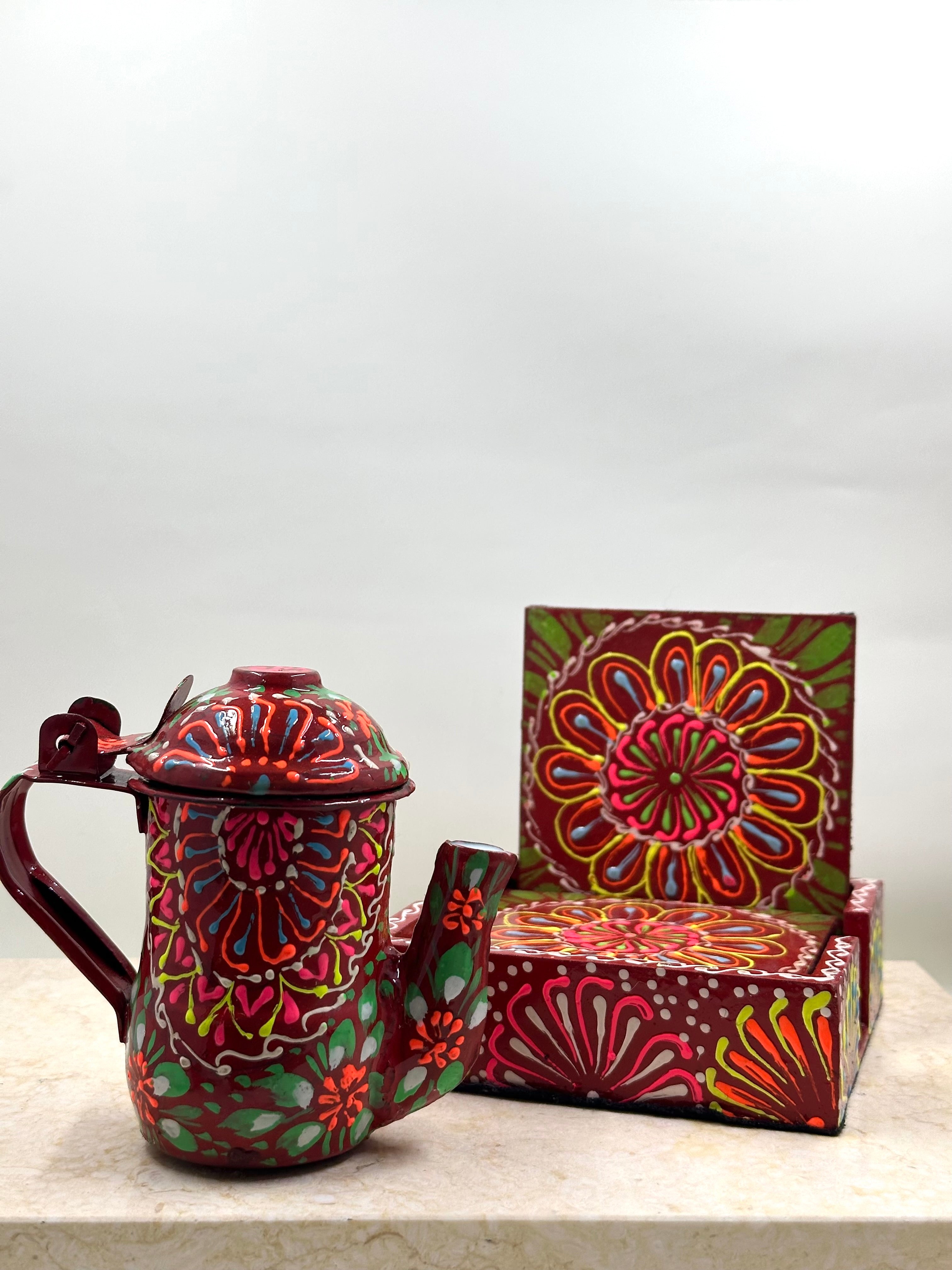 Mini Truck Art Kettle Candle and Coaster Gift Set