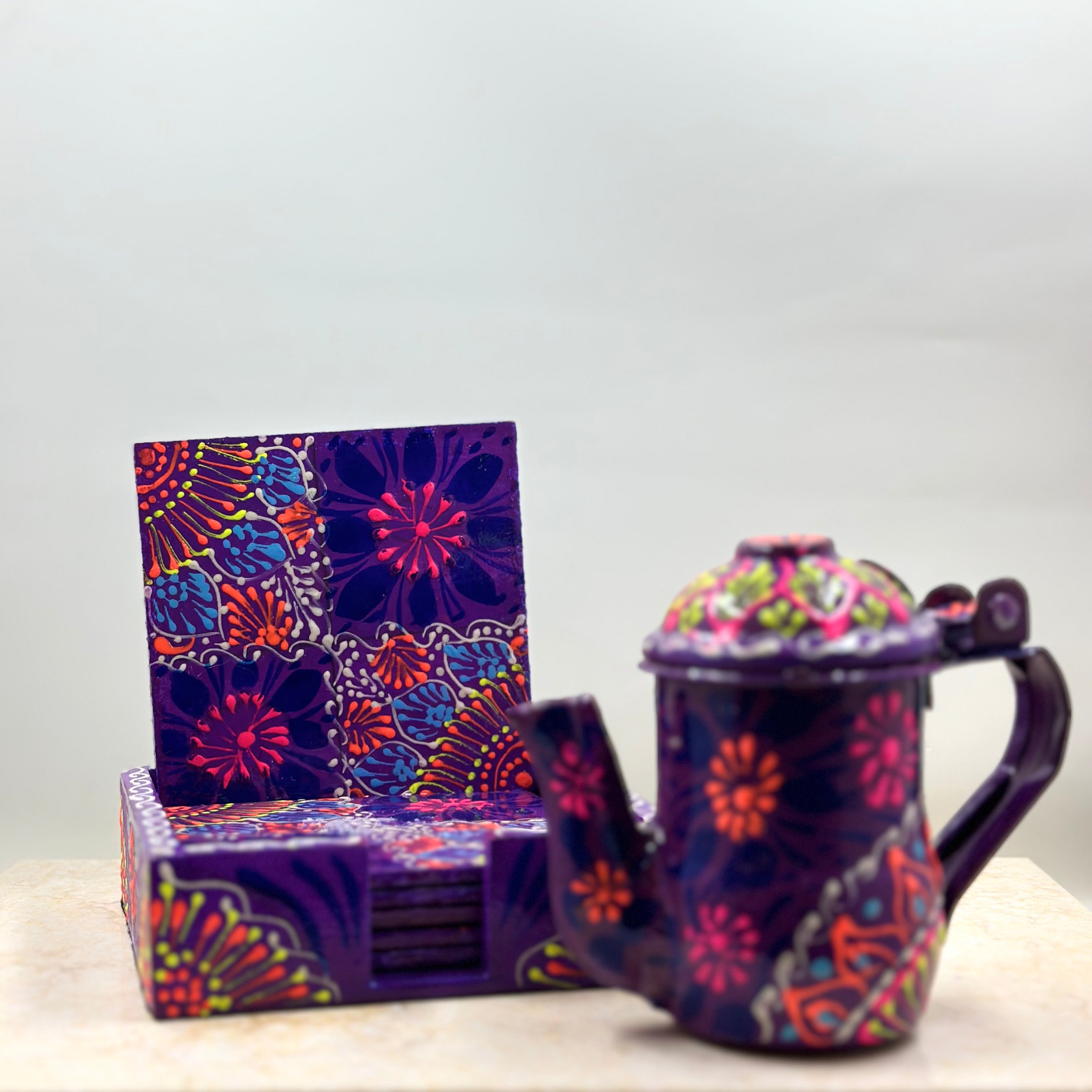 Mini Truck Art Kettle Candle and Coaster Gift Set