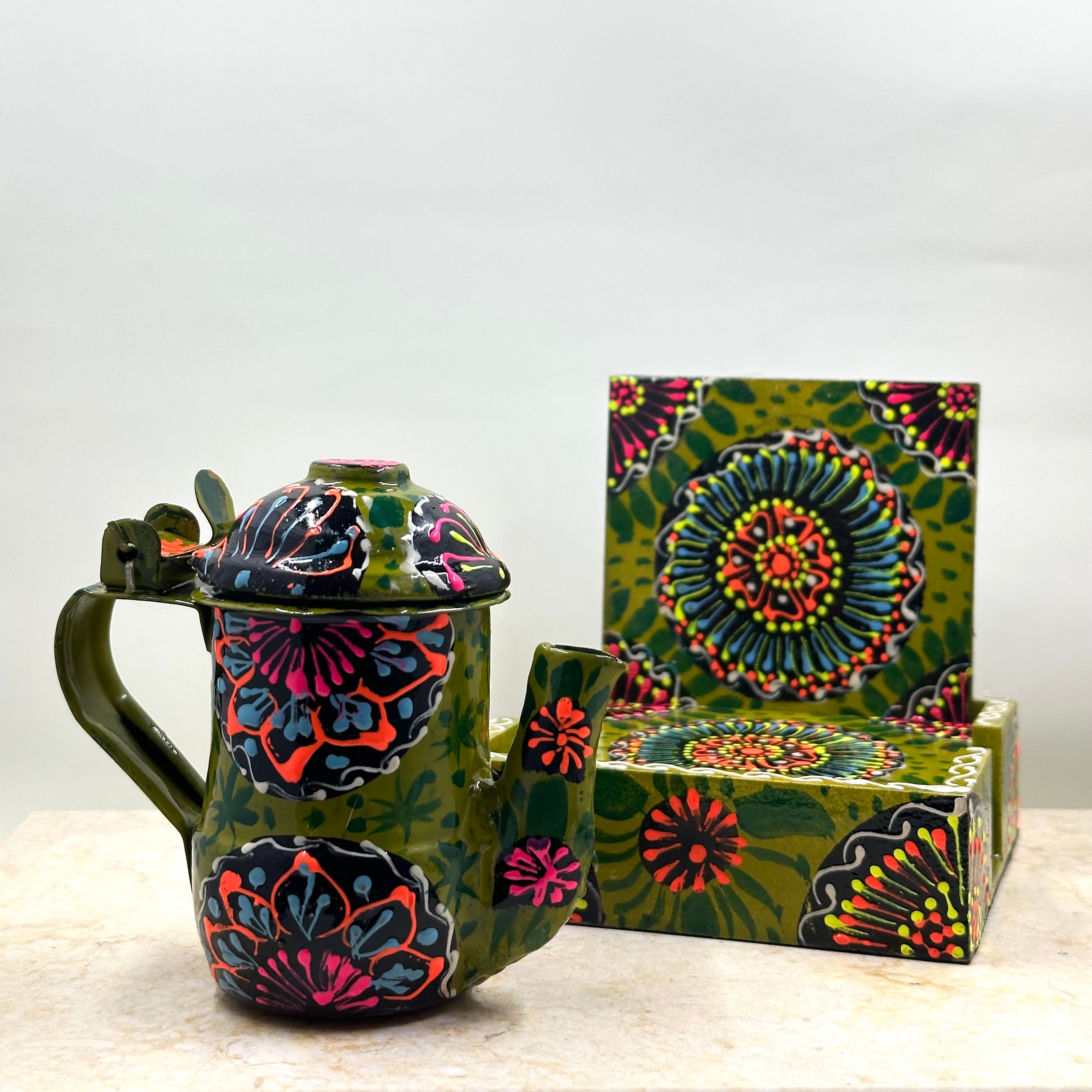 Mini Truck Art Kettle Candle and Coaster Gift Set