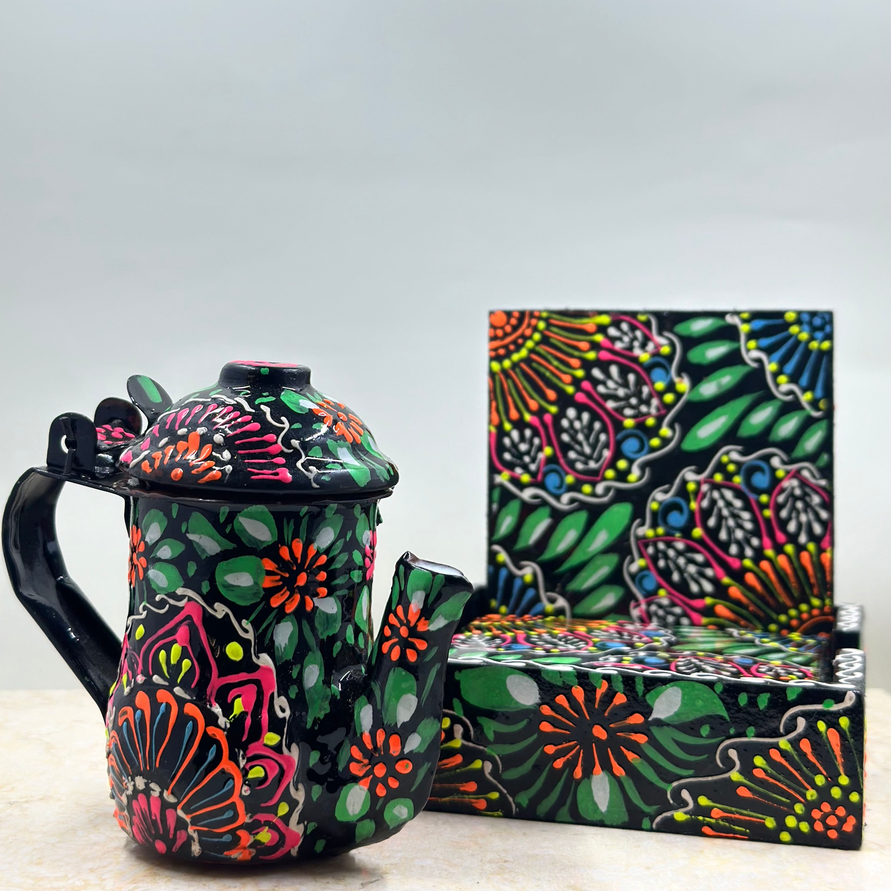 Mini Truck Art Kettle Candle and Coaster Gift Set