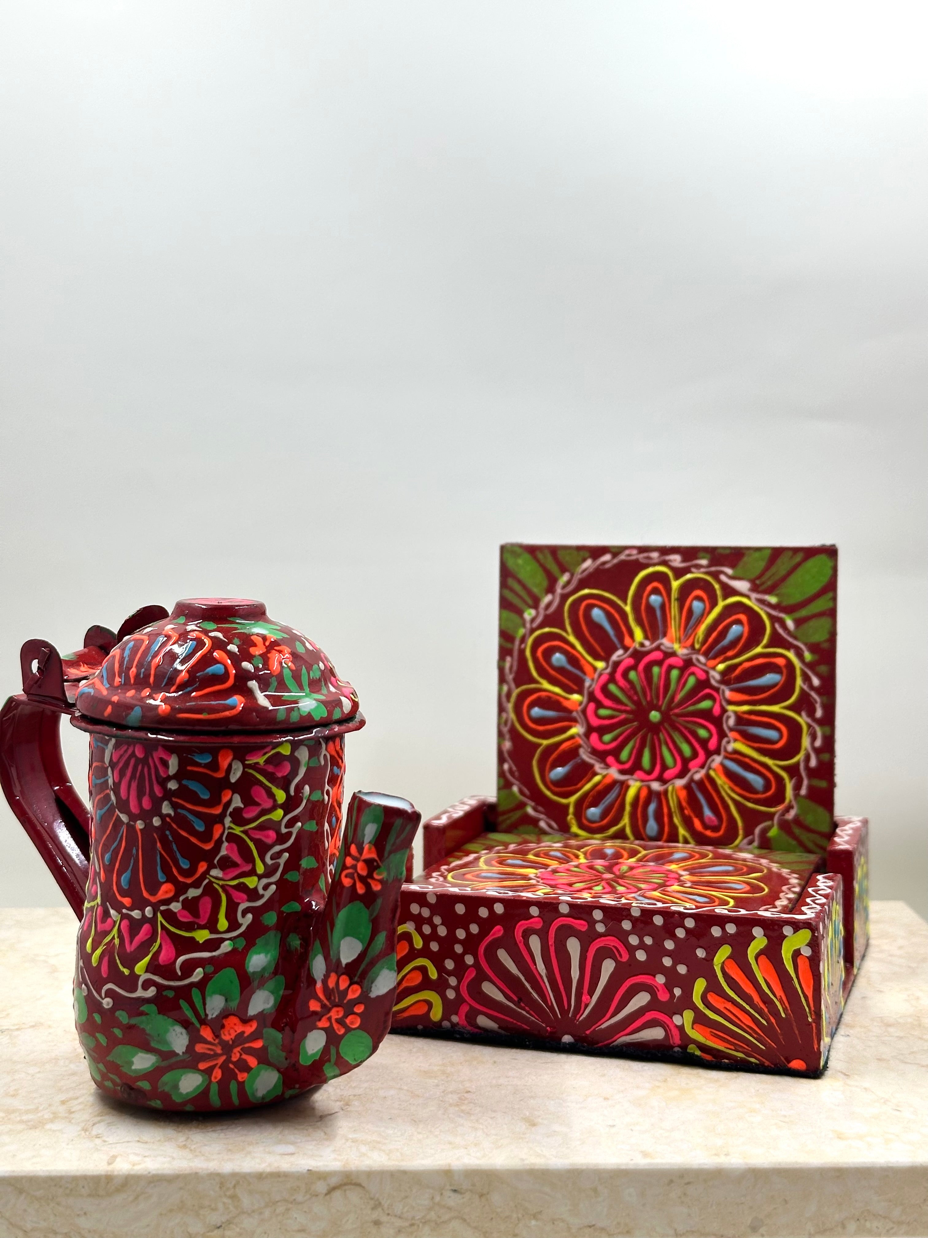 Mini Truck Art Kettle Candle and Coaster Gift Set