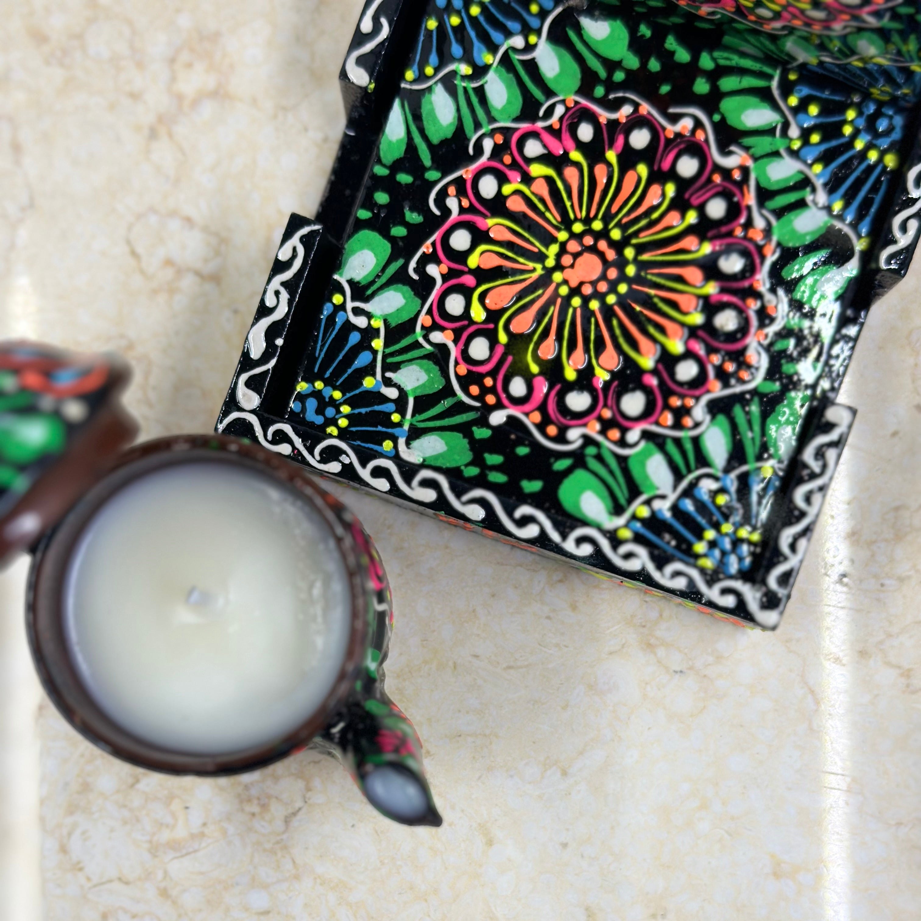 Mini Truck Art Kettle Candle and Coaster Gift Set