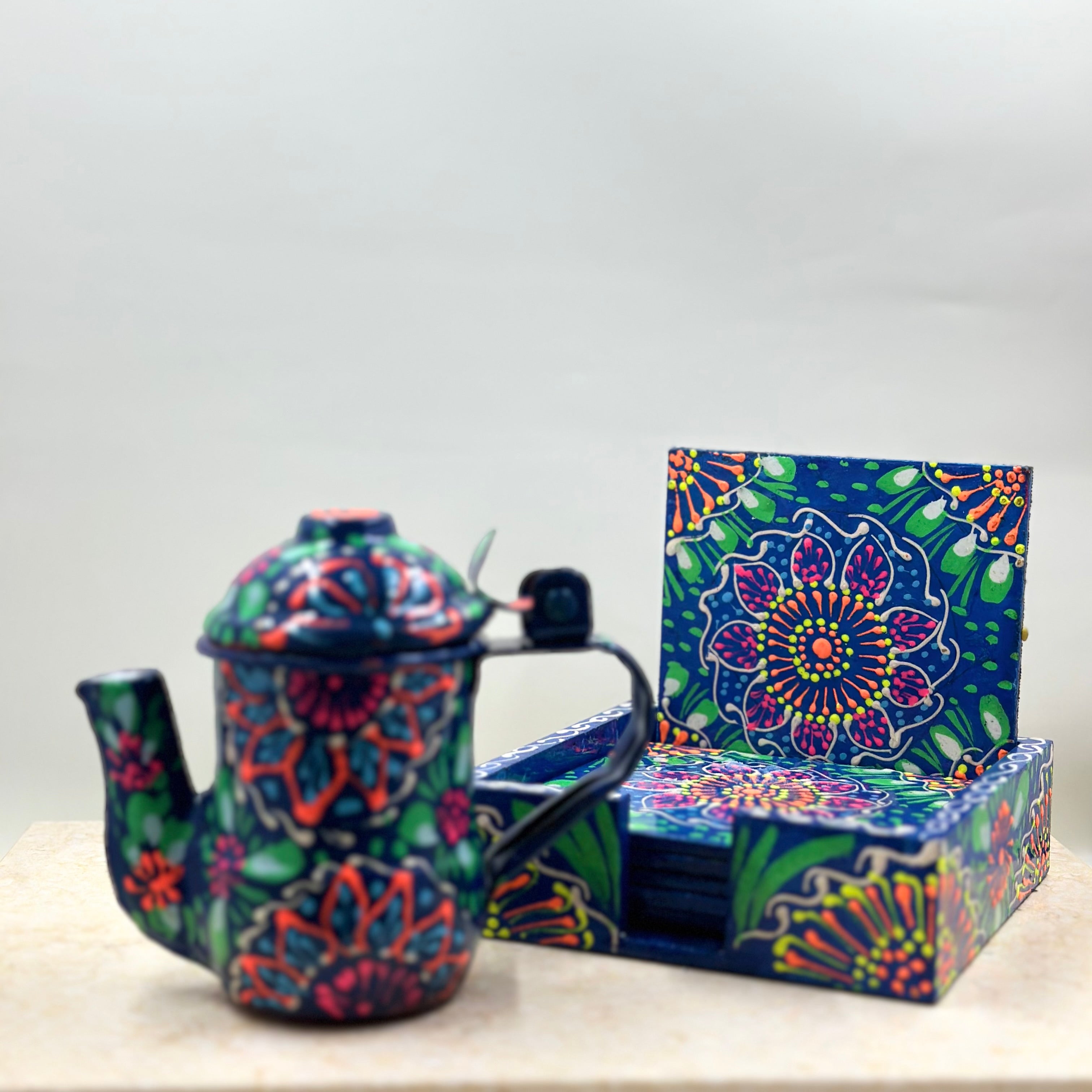 Mini Truck Art Kettle Candle and Coaster Gift Set