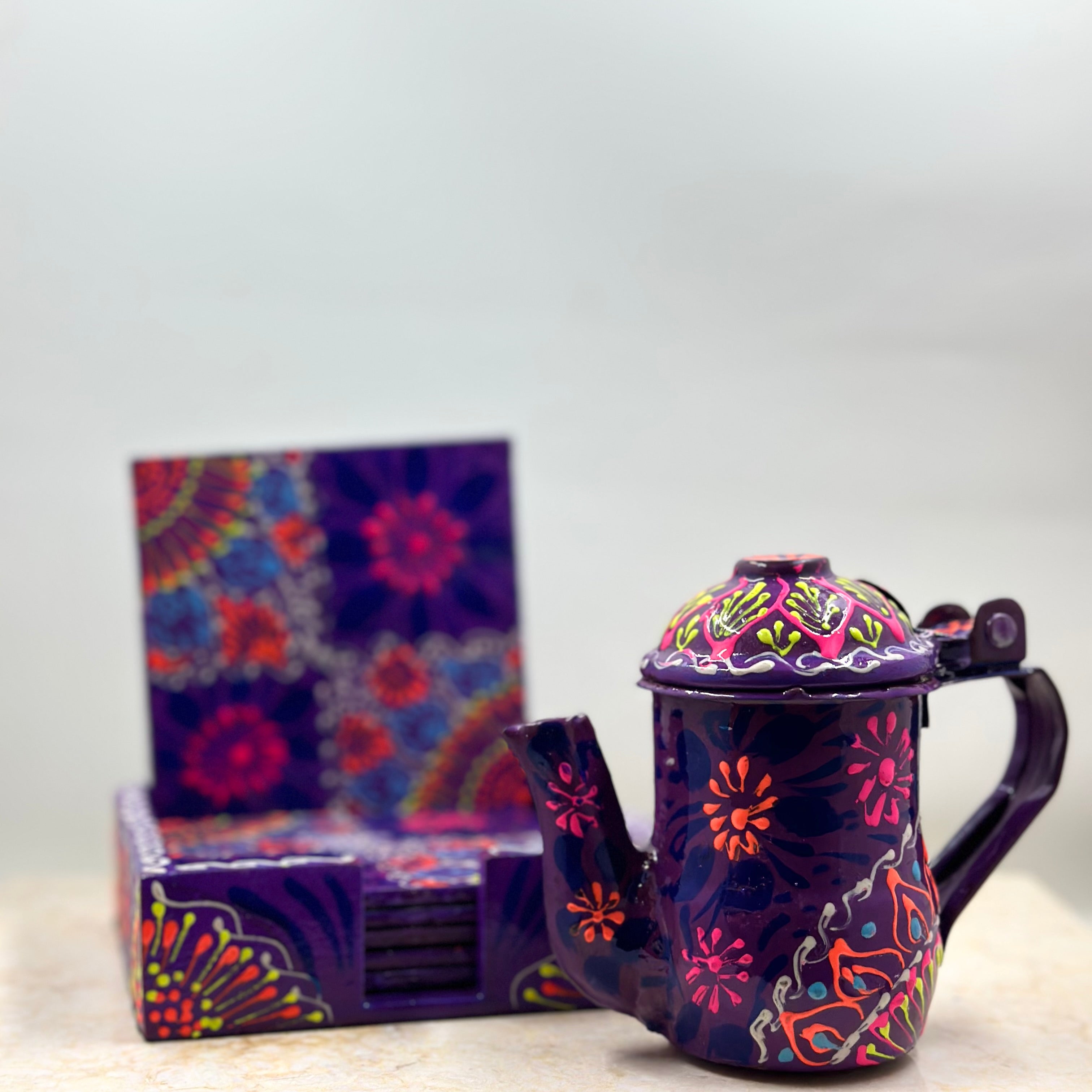 Mini Truck Art Kettle Candle and Coaster Gift Set