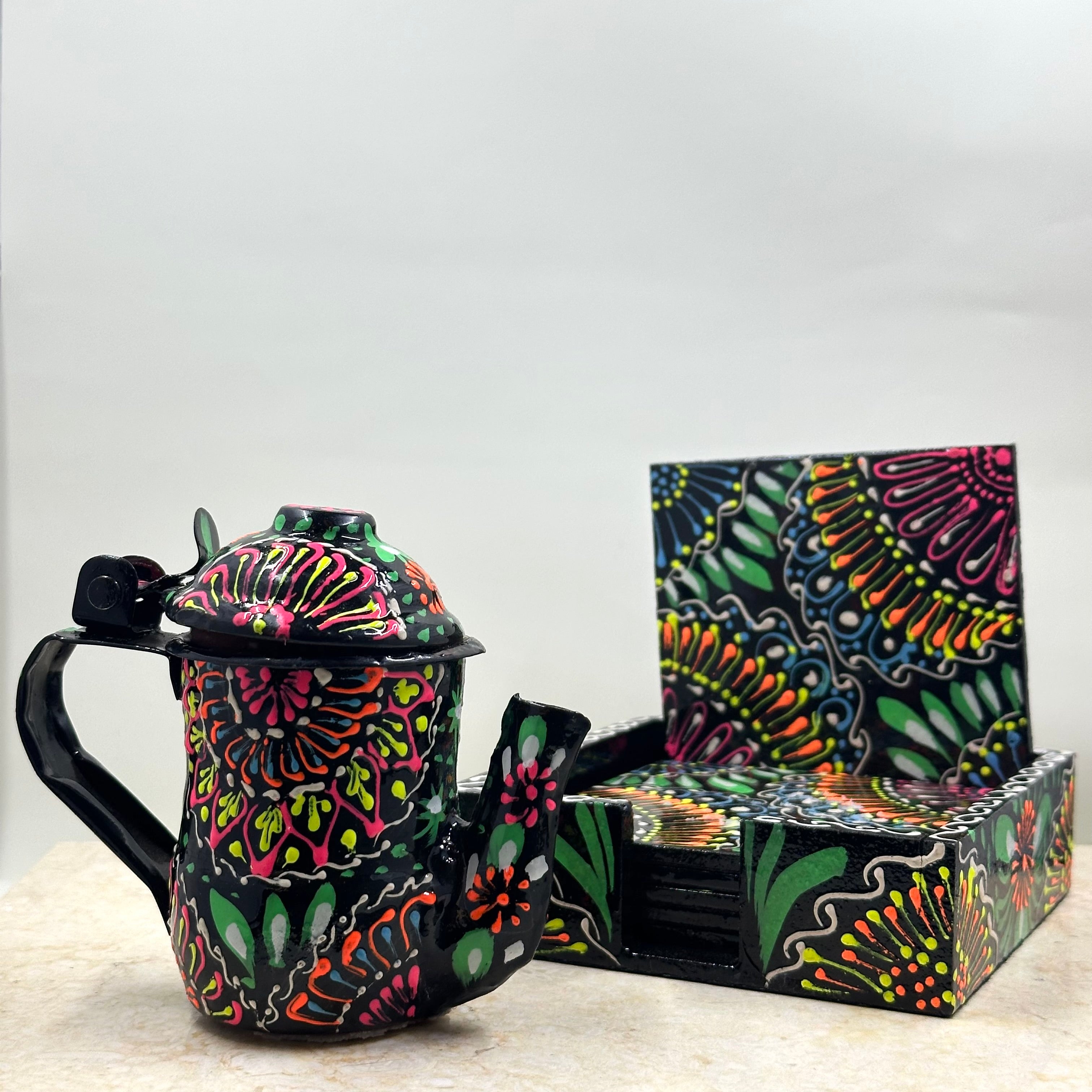 Mini Truck Art Kettle Candle and Coaster Gift Set