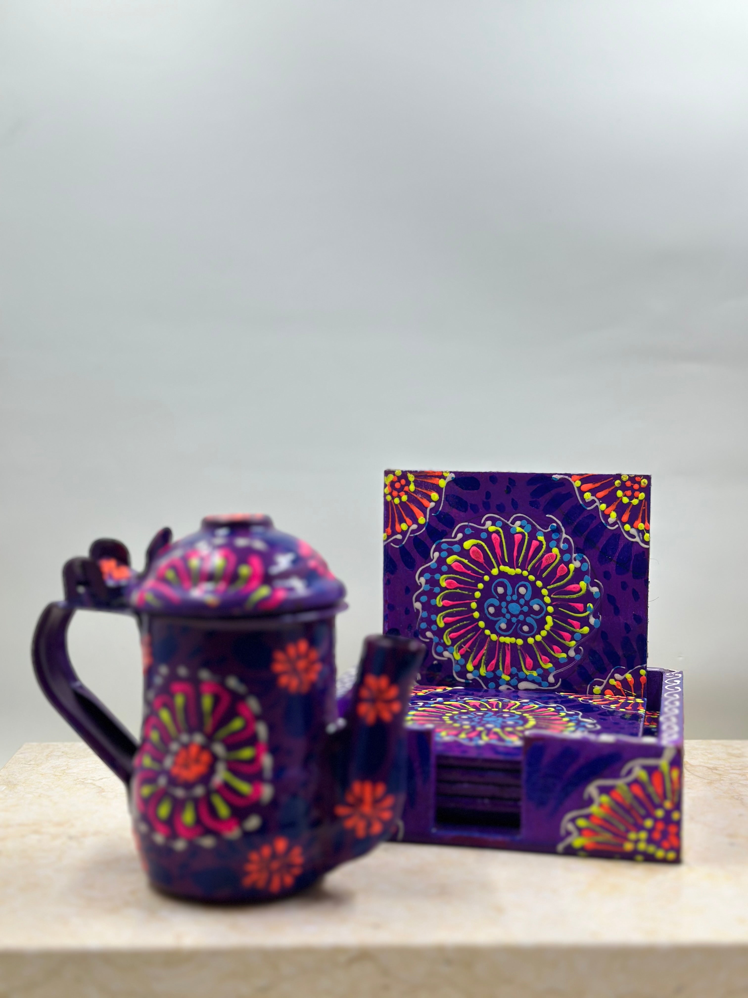Mini Truck Art Kettle Candle and Coaster Gift Set