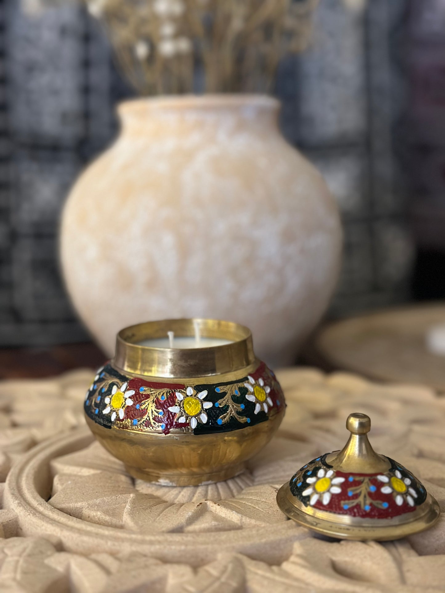 Shamo - Handpainted Brass Candle