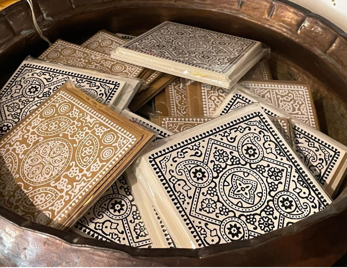 Handprinted Ajrak Inspired Gift Cards. Set of 5 with Envelopes