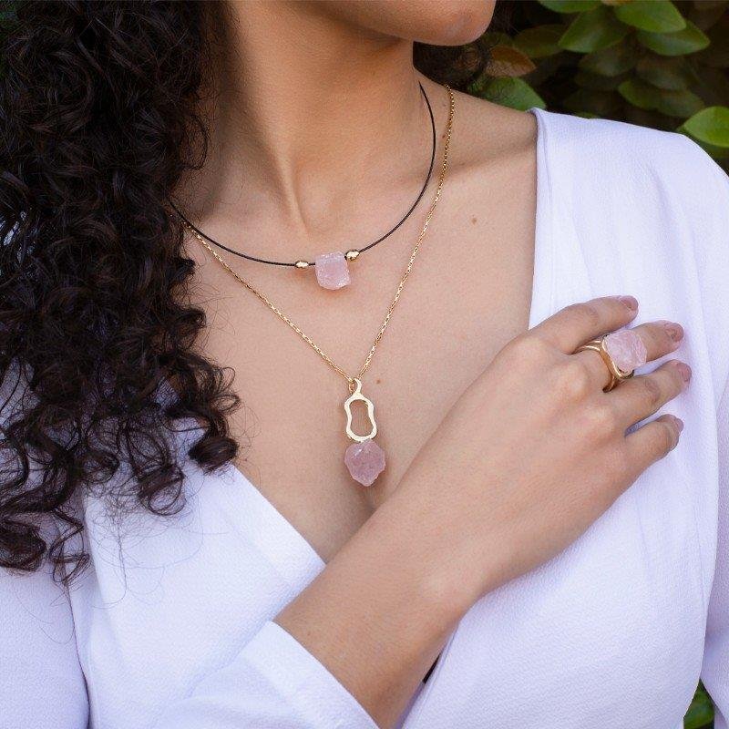 Natural crystal ring | Rose quartz and Green quartz
