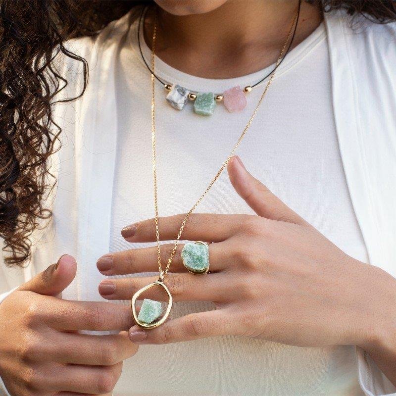 Long natural crystal necklace | Rose quartz and Green quartz