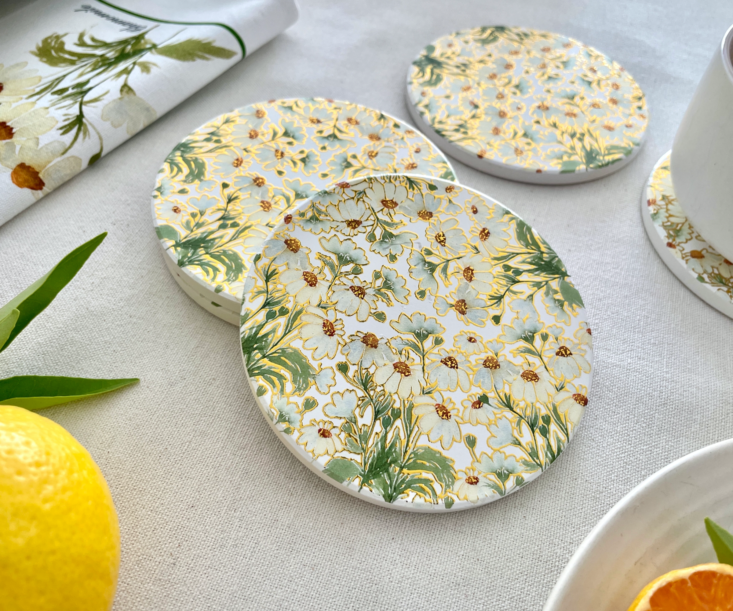 Whispers of Chamomile - Set of Four Ceramic Tea Coasters