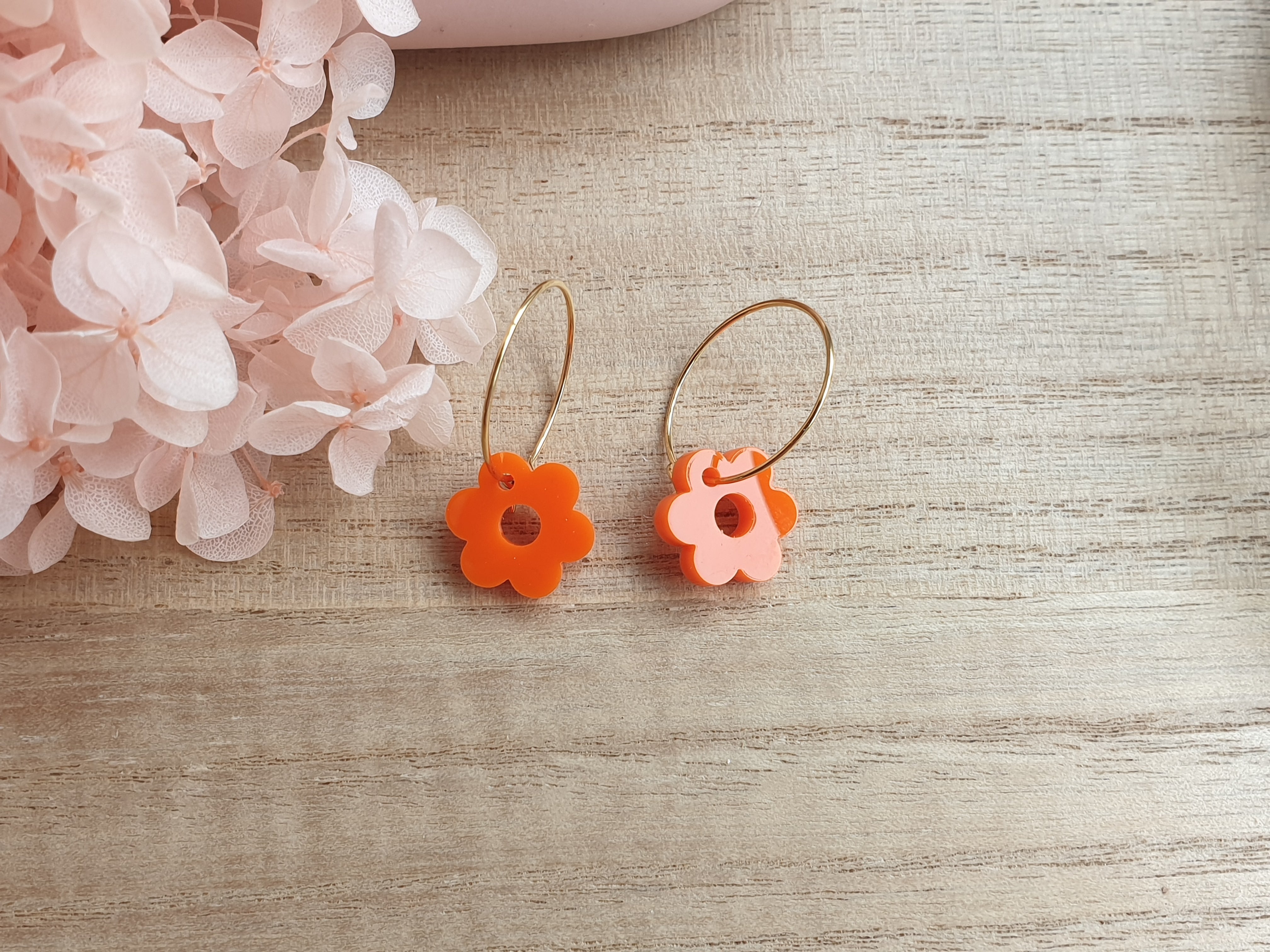 Orange flower hoops gold