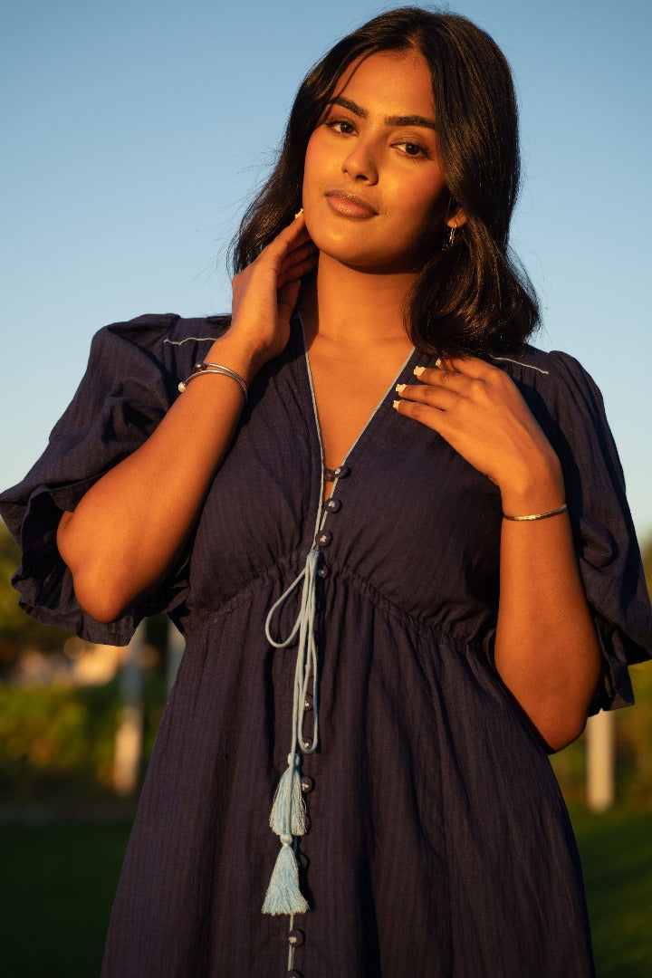 Abundance V Neck Button Midi Dress