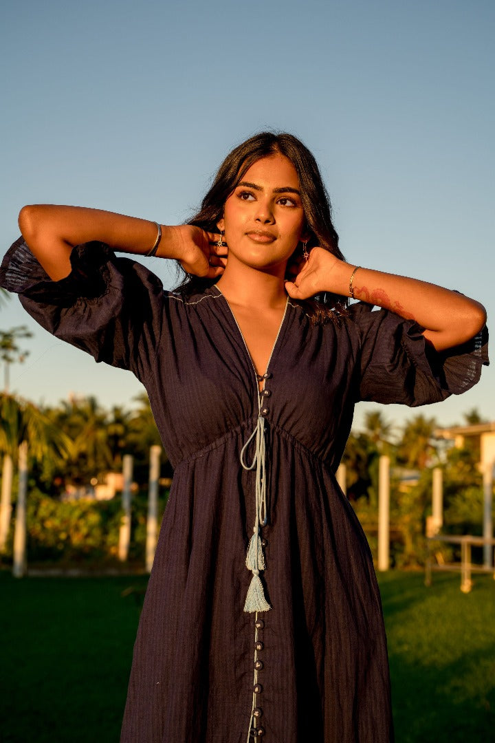 Abundance V Neck Button Midi Dress