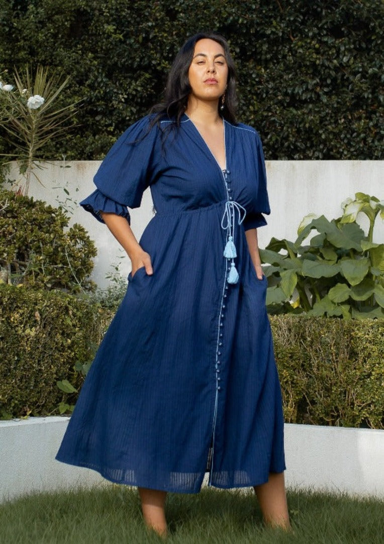 Abundance V Neck Button Midi Dress