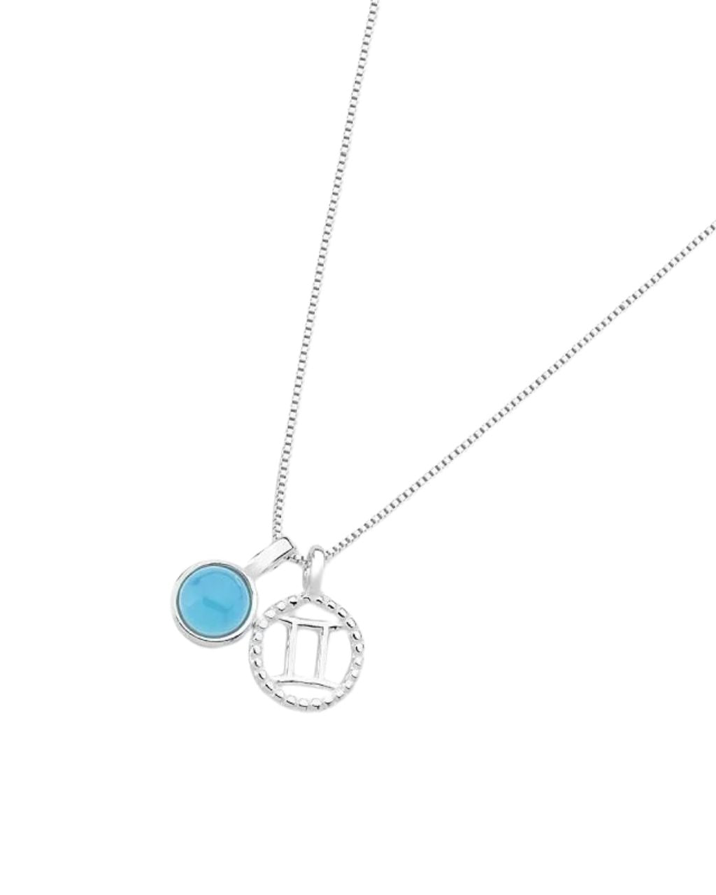 Gemini Zodiac with Birthstone Necklace in Silver | Star sign May/Jun