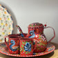 Chai Time Pakistani Truck Art Tea Set 4 Mugs & Kettle - Red