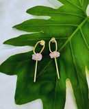 Long natural crystal earrings | Rose quartz and Green quartz