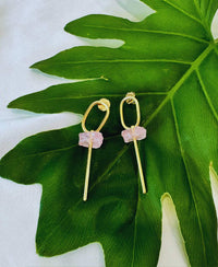 Long natural crystal earrings | Rose quartz and Green quartz
