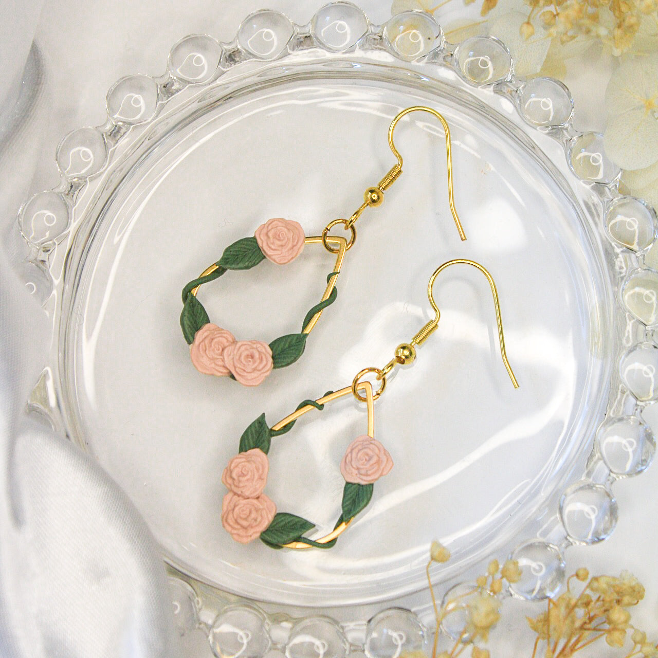 Rose gold Rose Earrings NZ | Handmade flower earrings for sensitive ears