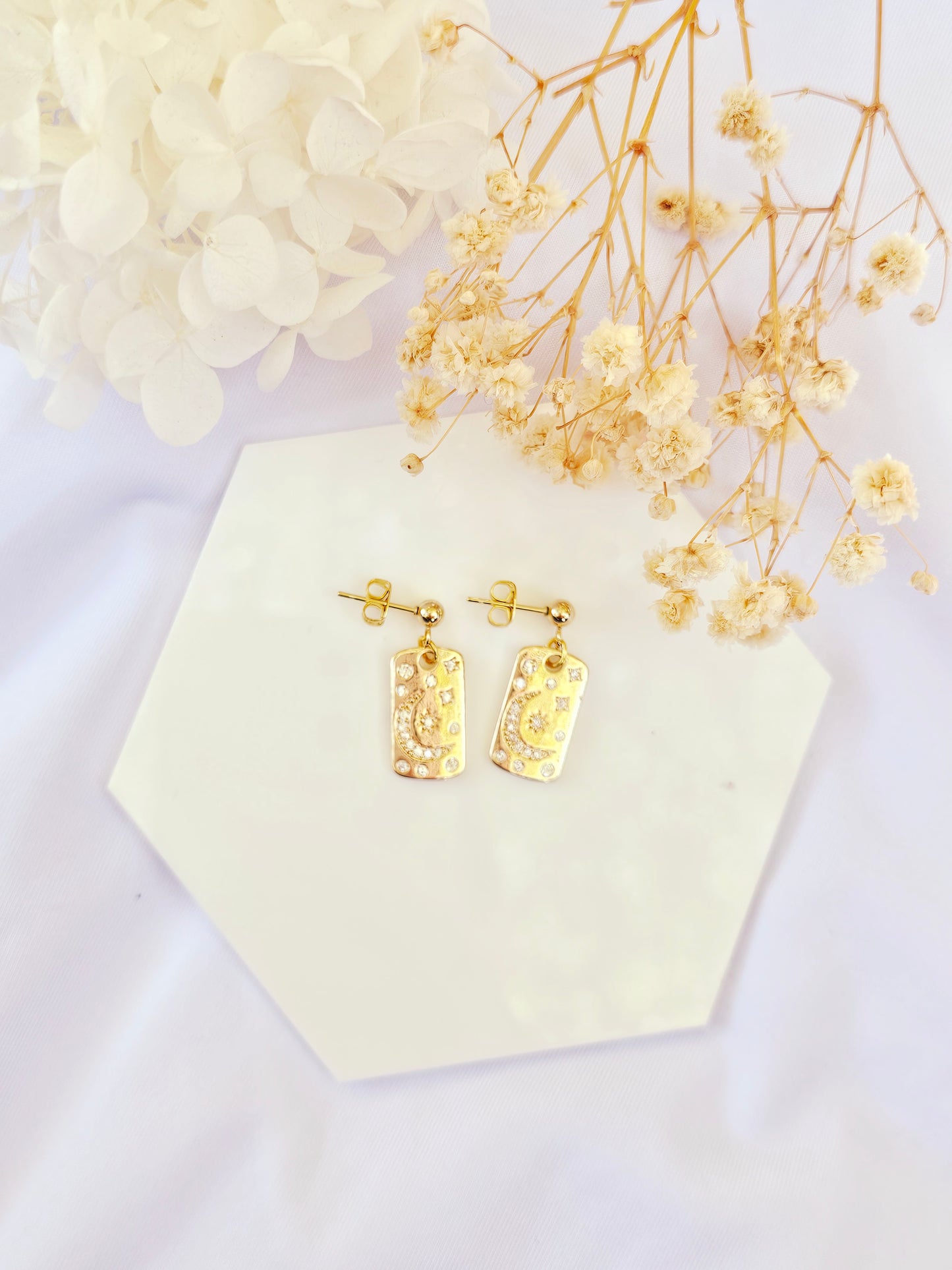 Stars & Moon gold studs