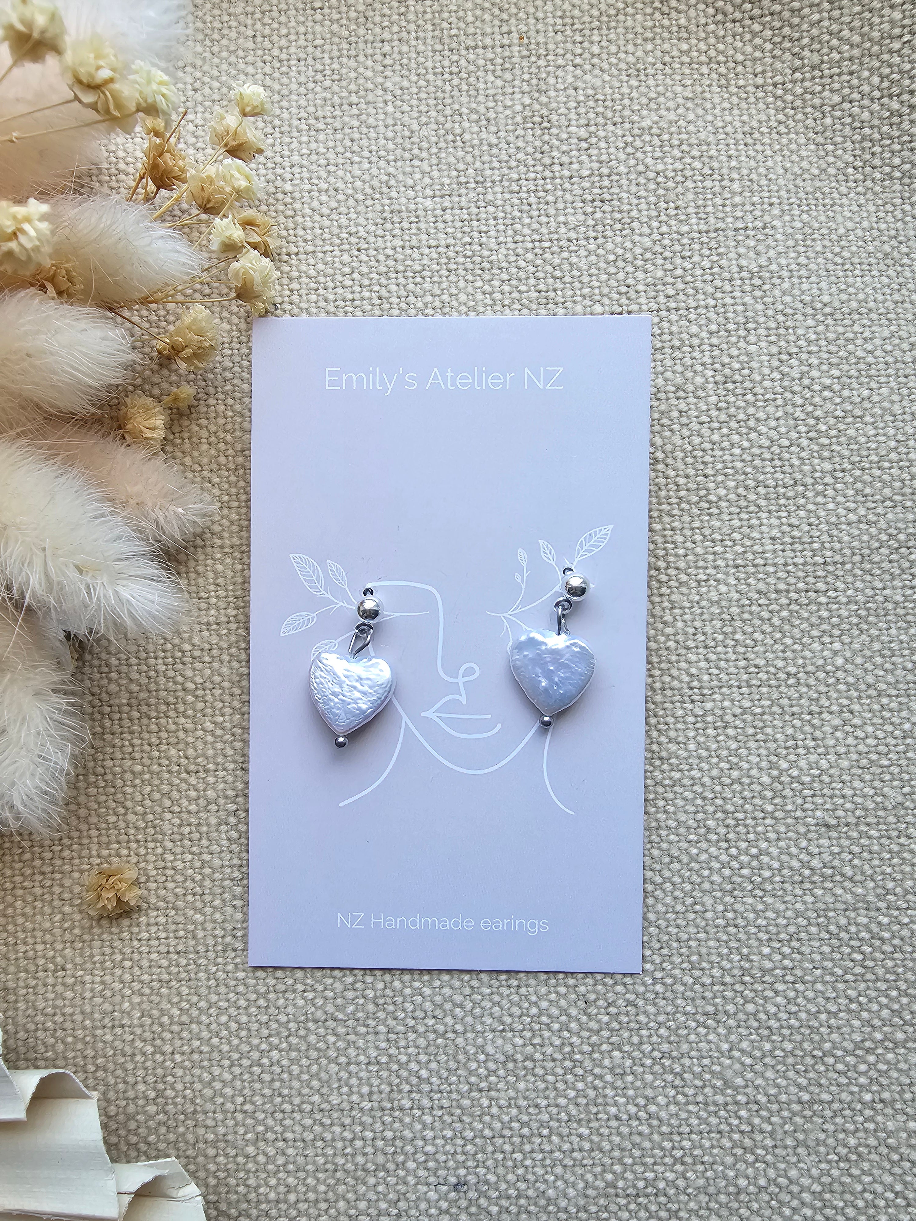 Freshwater Pearl heart stud silver