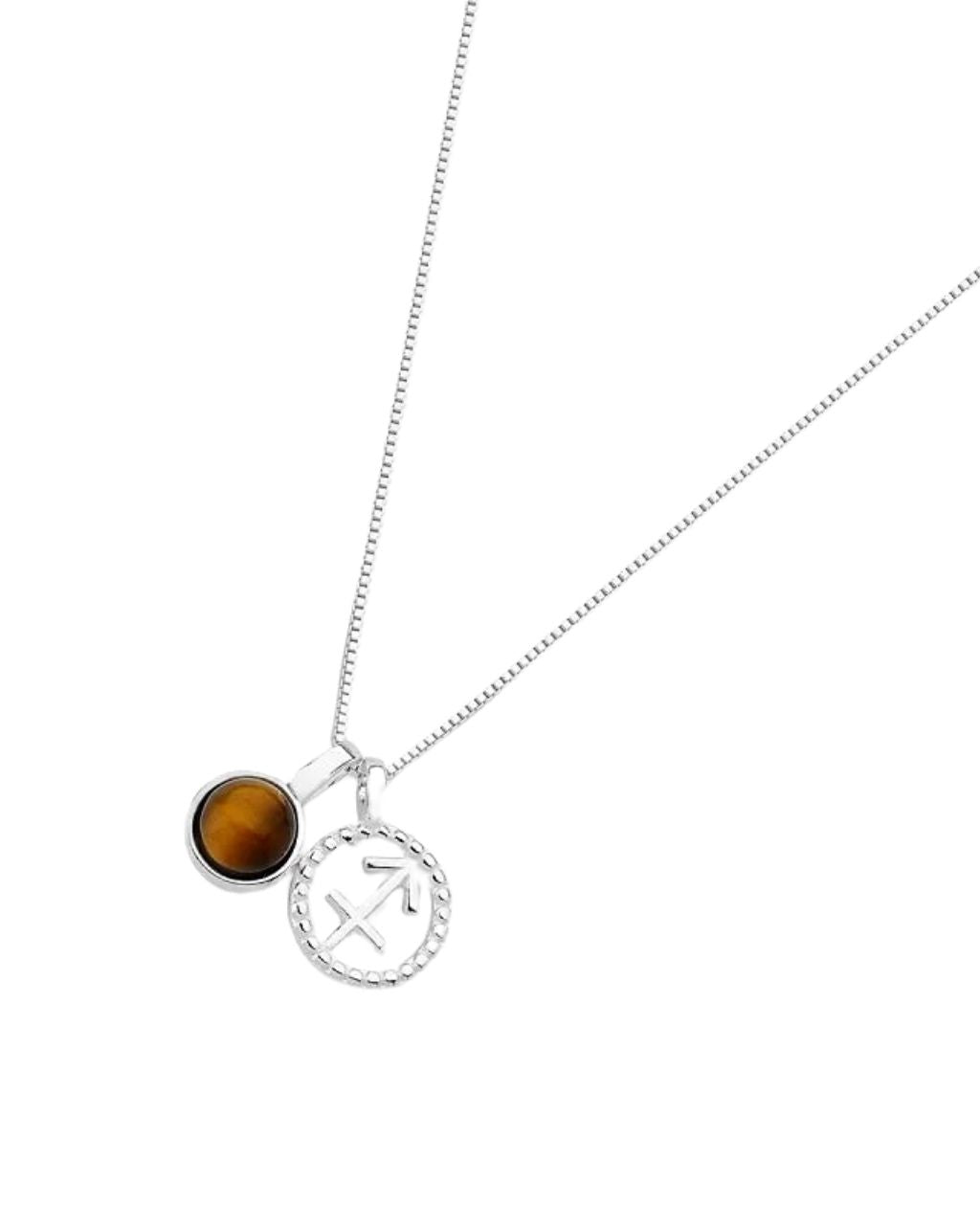 Sagittarius Zodiac with Birthstone Necklace in Silver | Star sign Nov/Dec