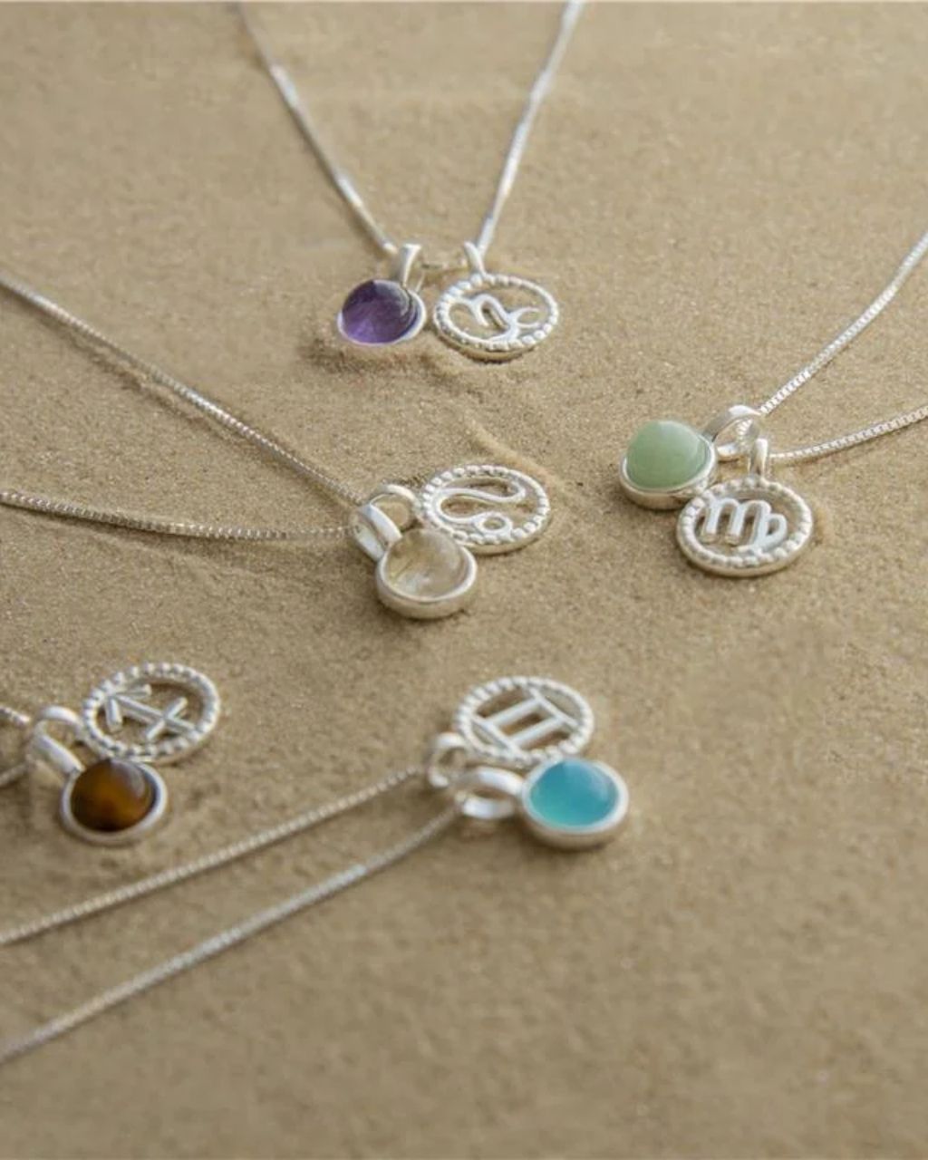 Leo Zodiac with Birthstone Necklace in Silver| Star sign July/August