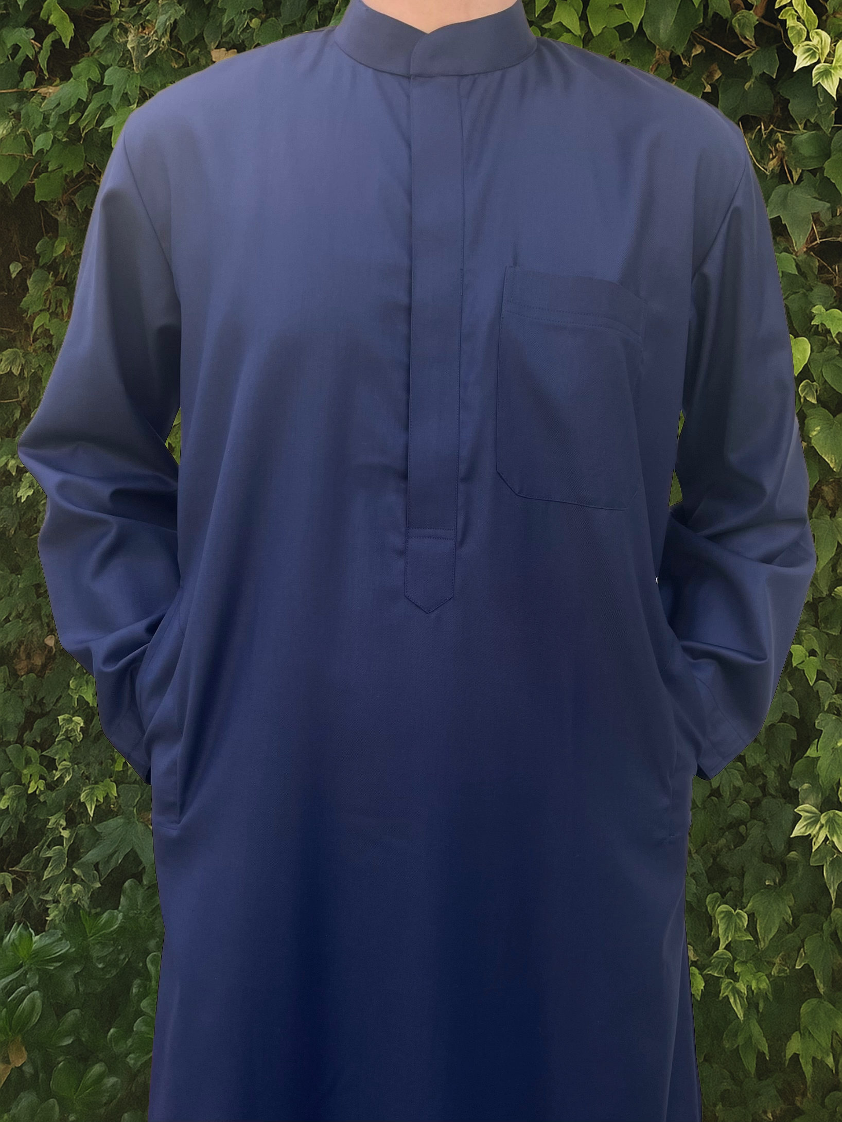 Midnight Blue Deluxe Collared Thobe  - House of Hasbi