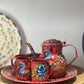 Chai Time Pakistani Truck Art Tea Set 4 Mugs & Kettle - Red