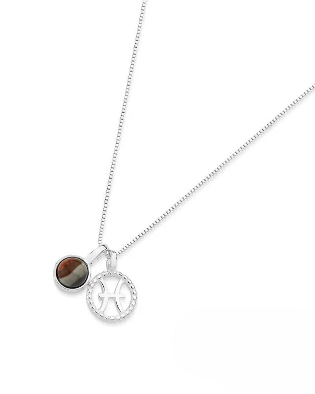 Pisces Zodiac with Birthstone Necklace in Silver| Star sign February/March