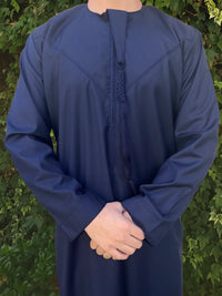 Midnight Blue Deluxe Emirati Thobe  - House of Hasbi