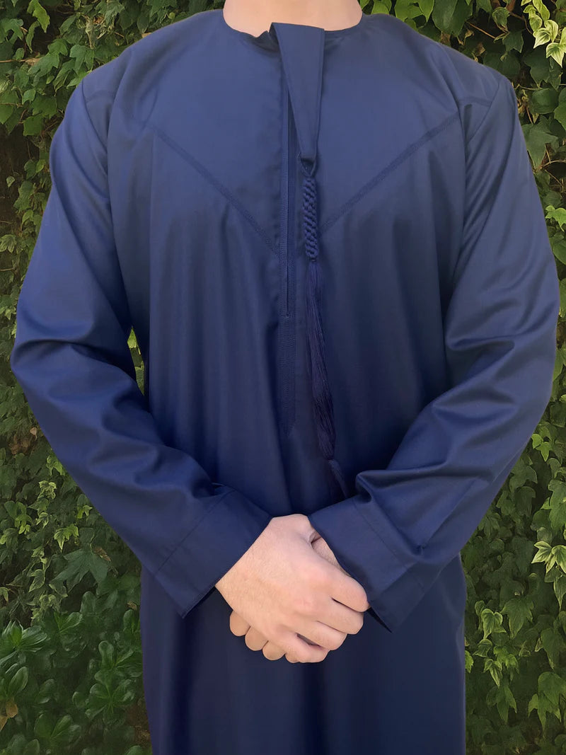 Midnight Blue Deluxe Emirati Thobe  - House of Hasbi