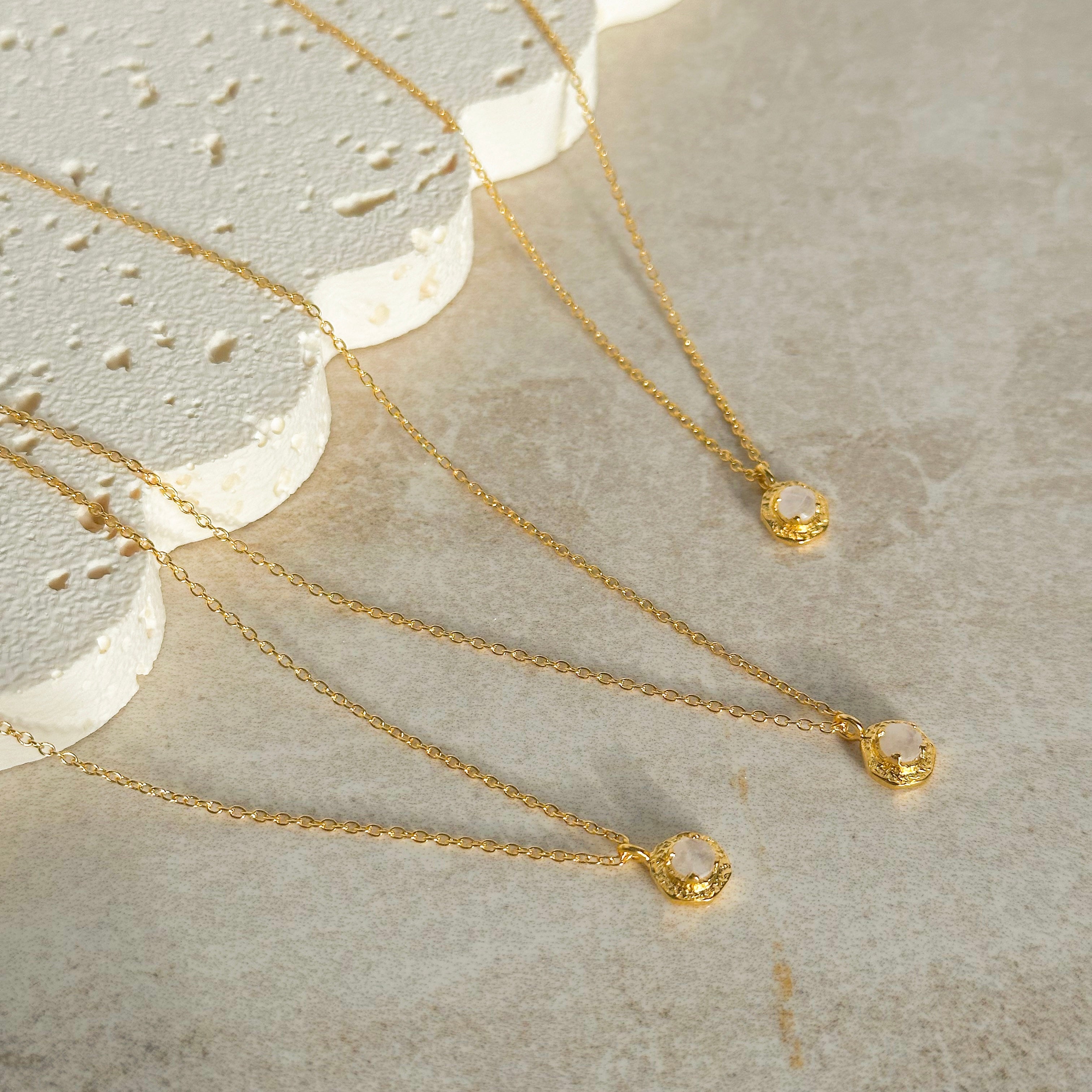 Gold Dainty Necklace | Rainbow Moonstone