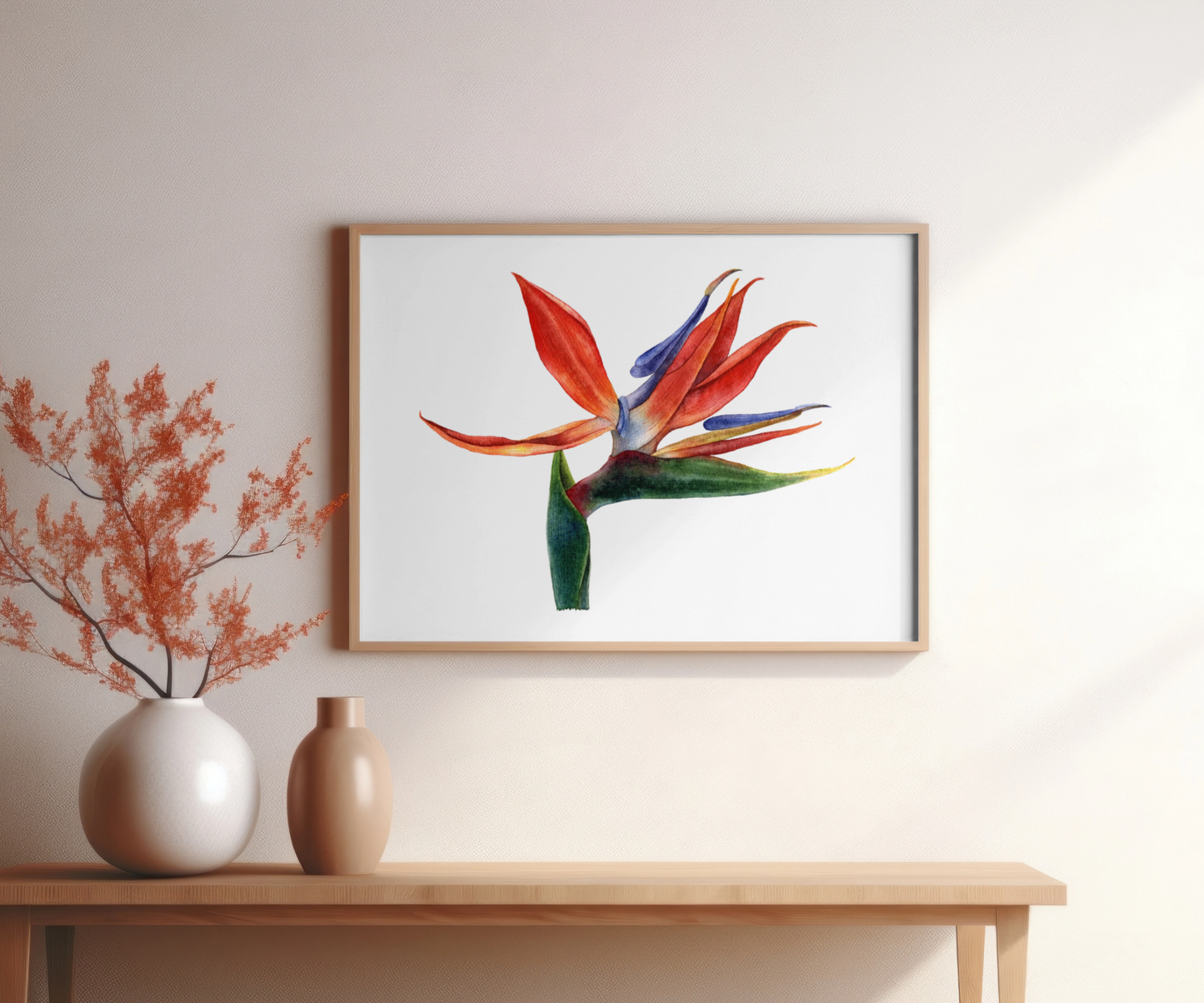 "The Bird of Paradise in Bliss" The Bird of Paradise Art Print in the living room