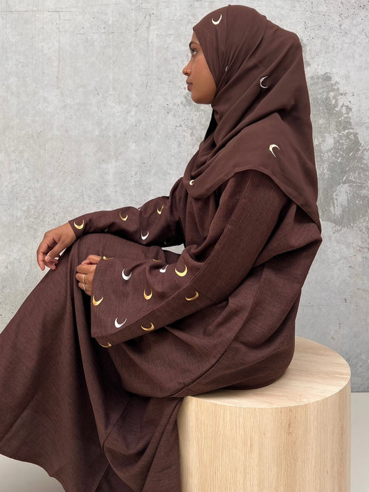 Crescent Linen Abaya (Brown) - Forever Hijab