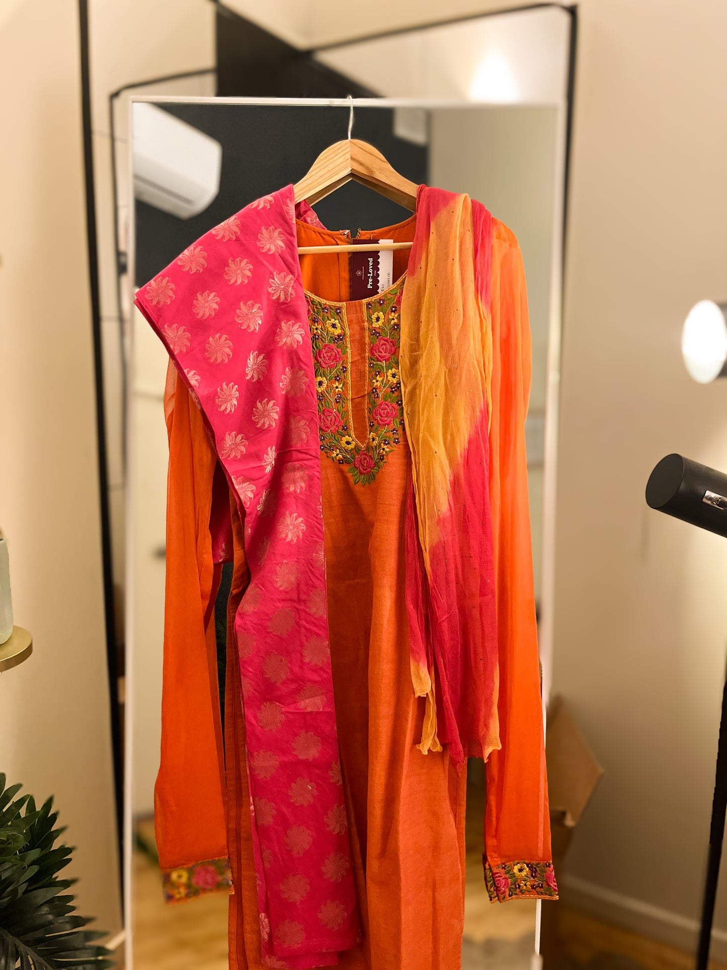 Pre-Loved Orange Embroidered Kurti Set