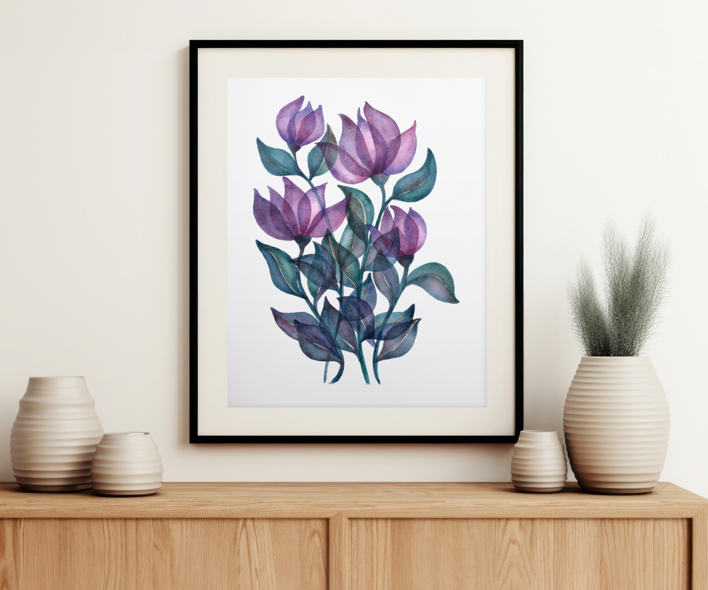 "Blooming in Mystic Hues" Mystical Purple Flowers Art Print on the Wall