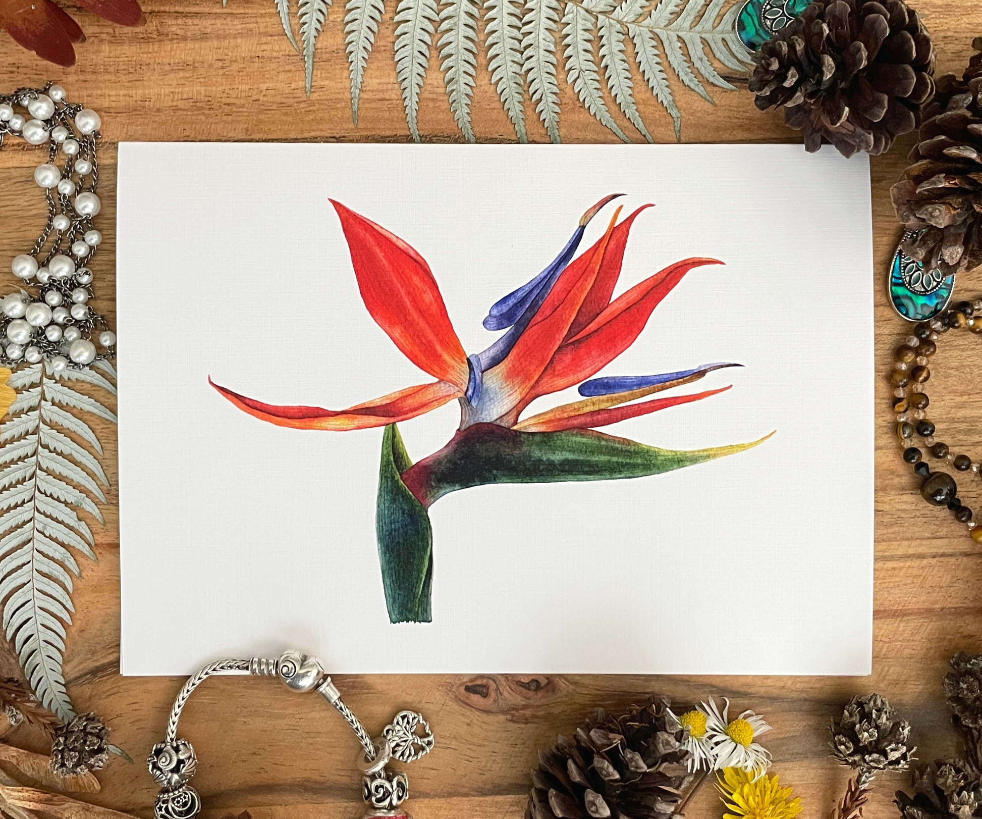 Bird of Paradise Greeting Card Linen Front