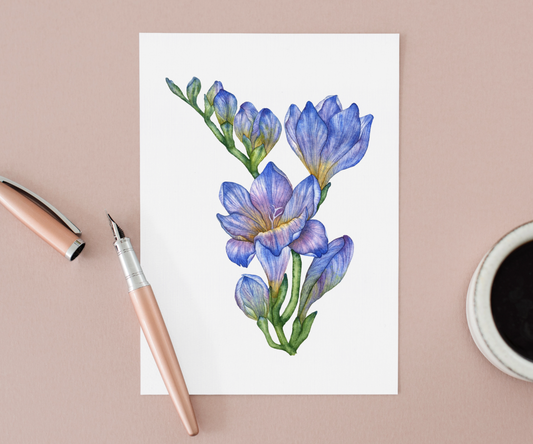 The Blue Freesia Flowers Greeting Card Mock Up